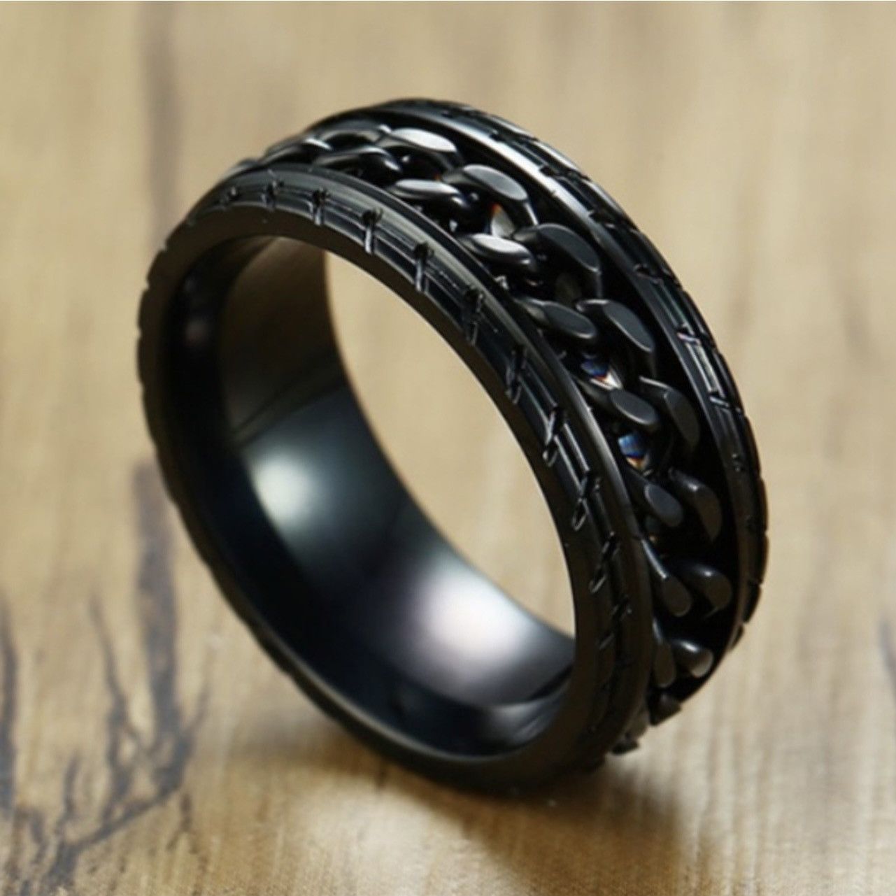 Jewelry Men's 8mm Black Spinning Chain Ring - Size 8 Size ONE SIZE - 2 Thumbnail