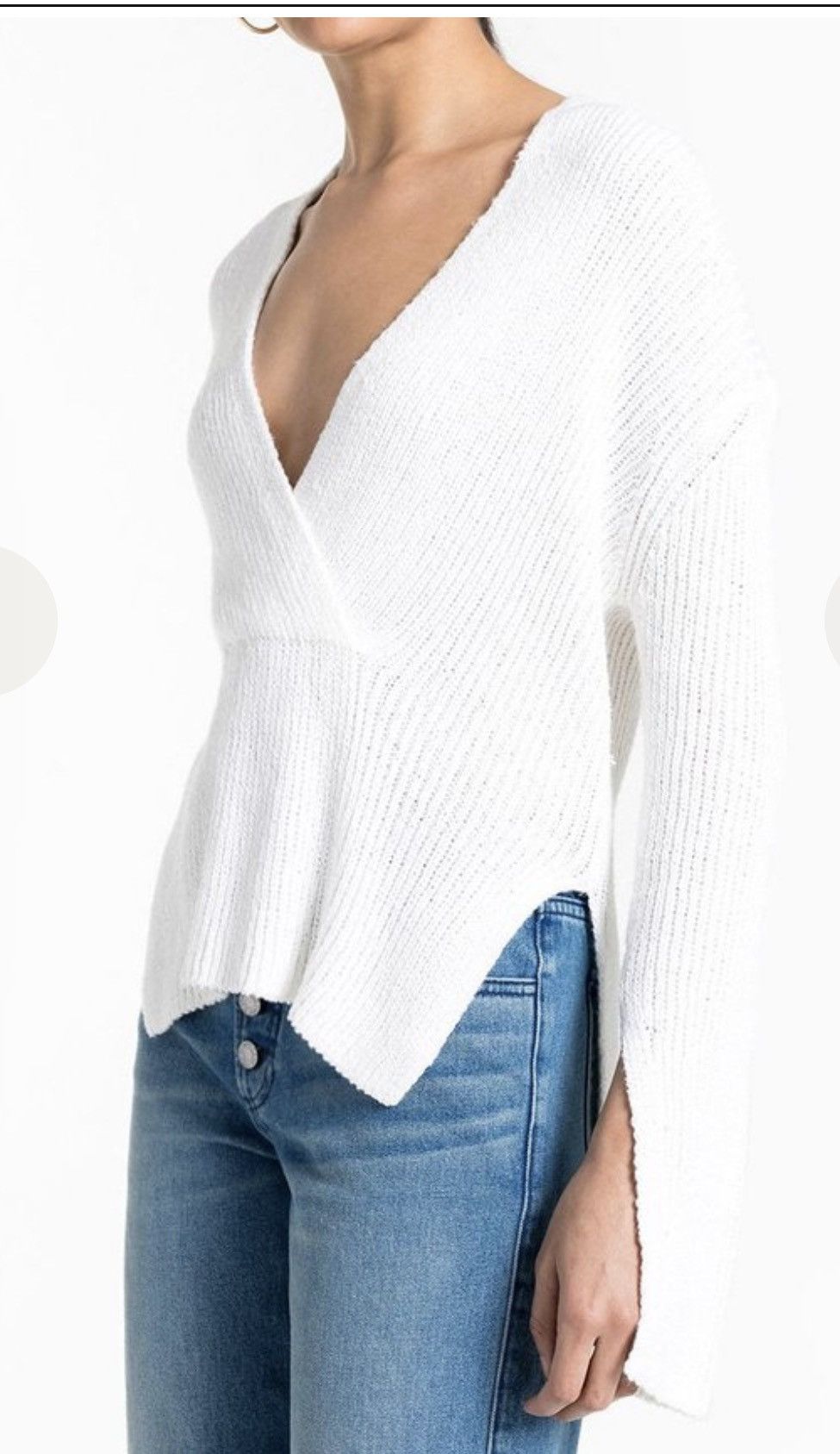 A.L.C. A.L.C. Nick Sweater White Ribbed Split Neck Slit Sleeve Sz M Size M / US 6-8 / IT 42-44 - 5 Thumbnail