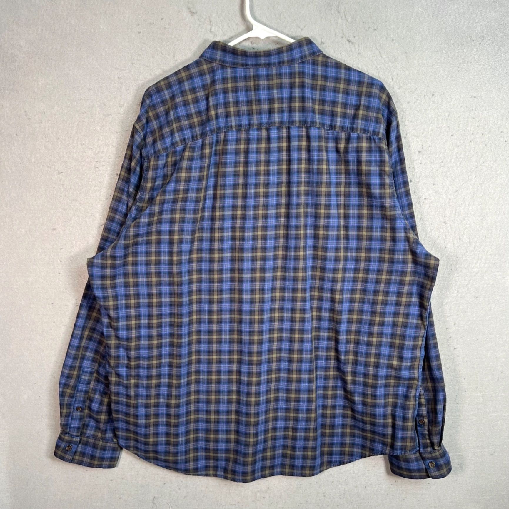 Calvin Klein Calvin Klein Mens Shirt 2XL Button-Up Plaid Long Sleeve Blue Brown, Regular Fit, Cotton Blend, Casual, Classic Theme, All Seasons, Mens Size US XXL / EU 58 / 5 - 2 Thumbnail