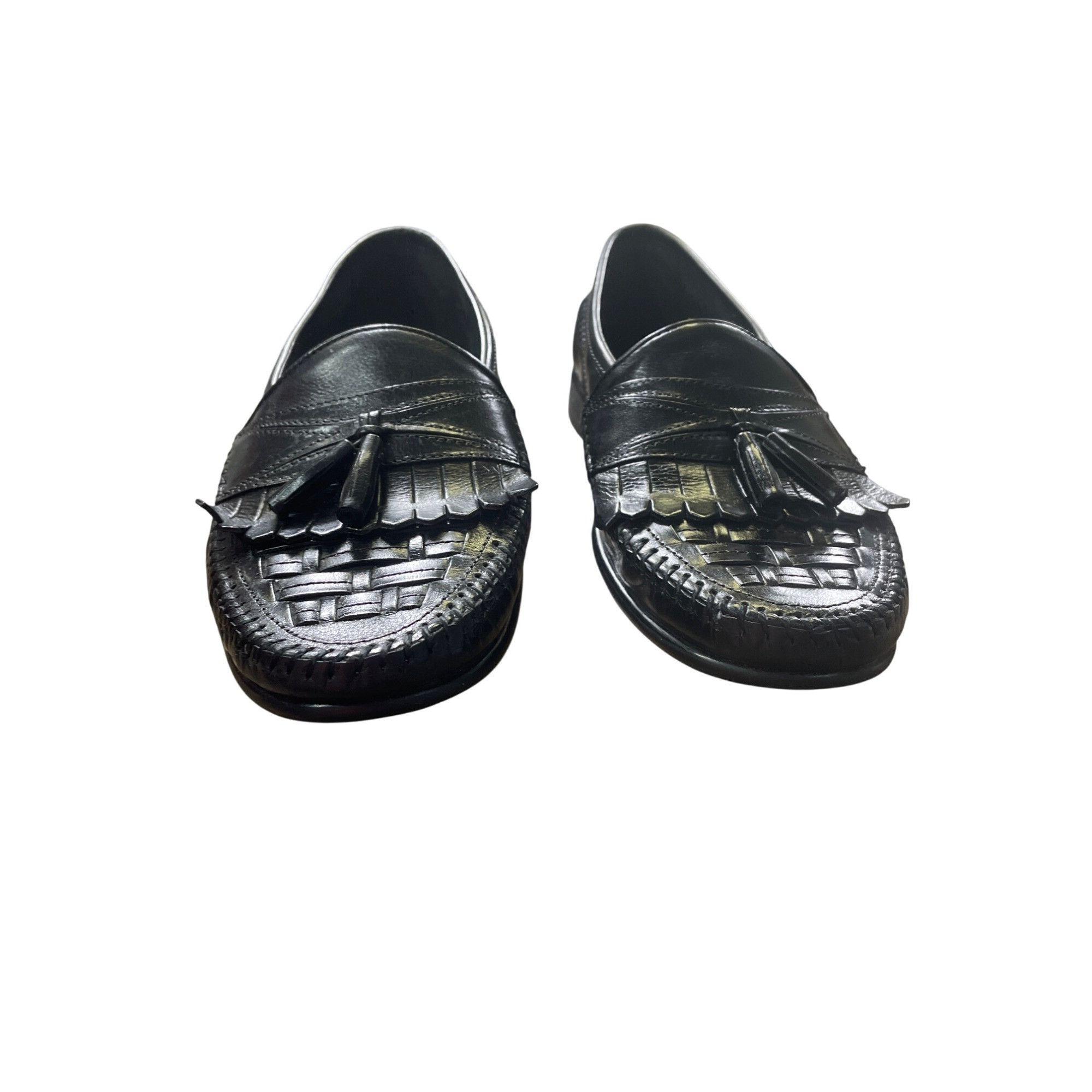 Designer French Shriner Black Leather Tasseled Slip-On Loafers Mens S Size US 8.5 / EU 41-42 - 6 Thumbnail
