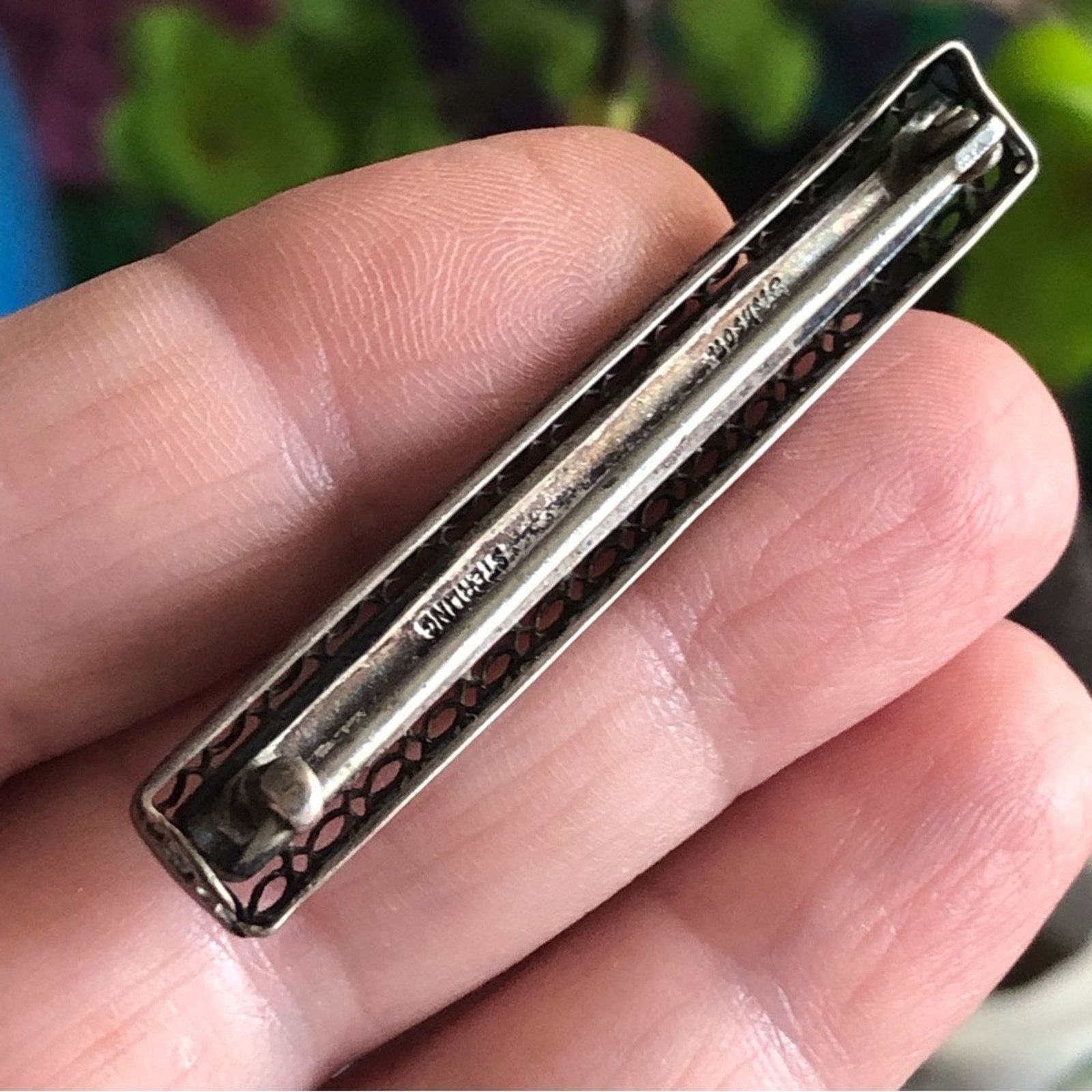 Jewelry Antique art deco Fishson Sterling silver stone bar brooch Size ONE SIZE - 5 Thumbnail