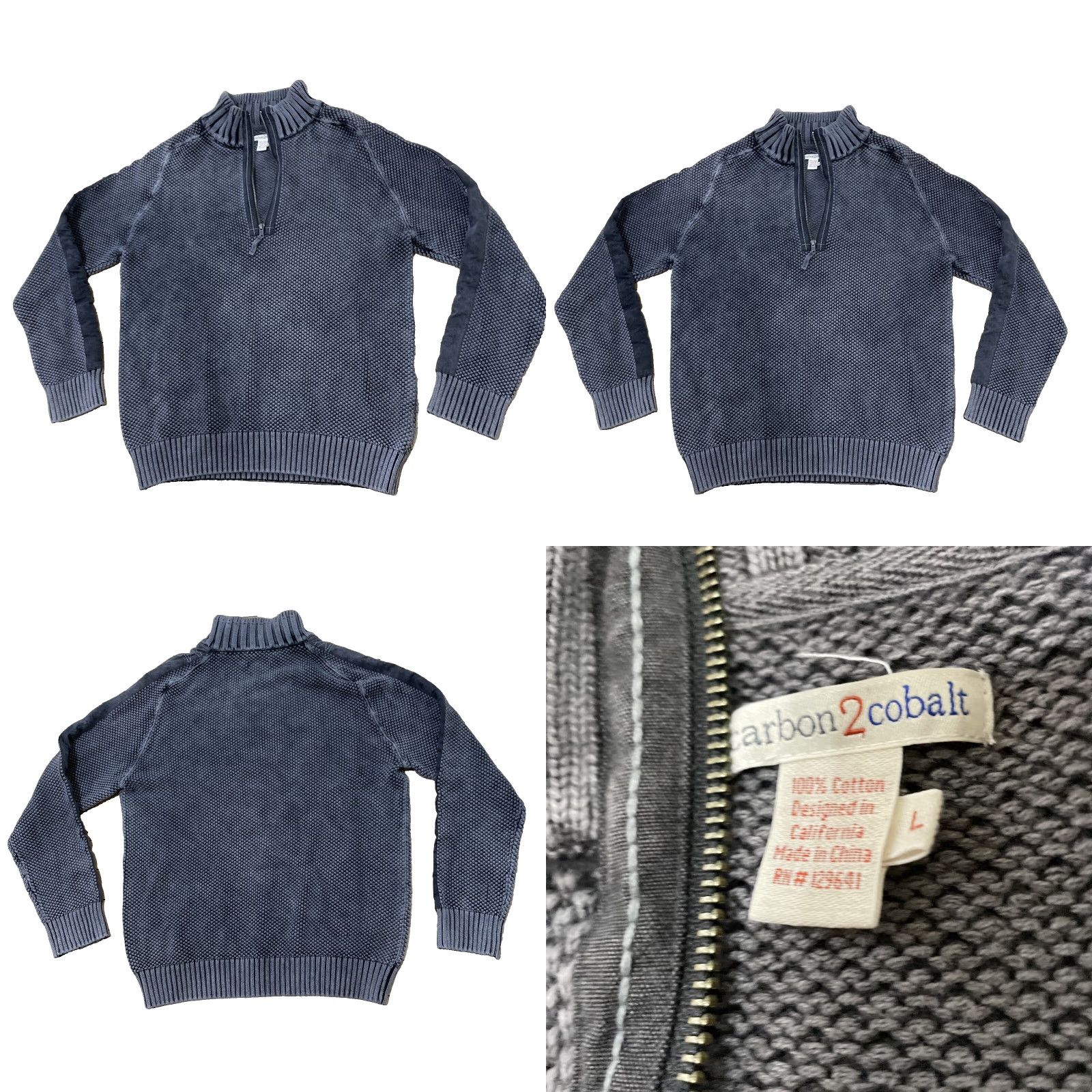 Carbon2Cobalt CARBON 2 COBALT Chunky Waffle Knit Sweater Men L Gray 1/4 Zip Pique Thermal Size US L / EU 52-54 / 3 - 9 Thumbnail