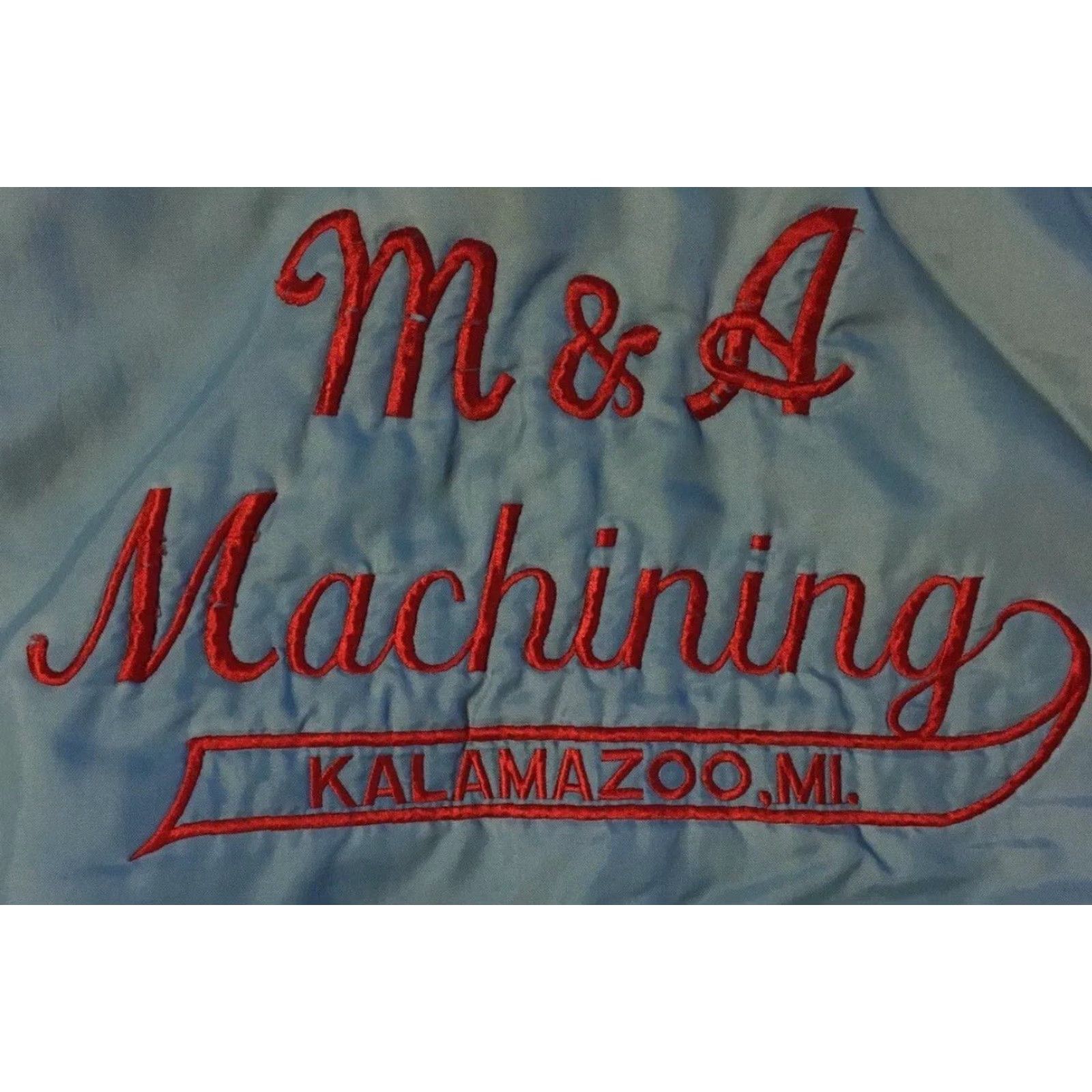 Vintage VINTAGE M&A Machining Kalamazoo Jacket XL Blue Satin Bomber Men XL 80s 70s Distressed Biker Track Bar Beer USA USA 90s Retro Rock Punk Trucker Funny Size US XL / EU 56 / 4 - 3 Thumbnail