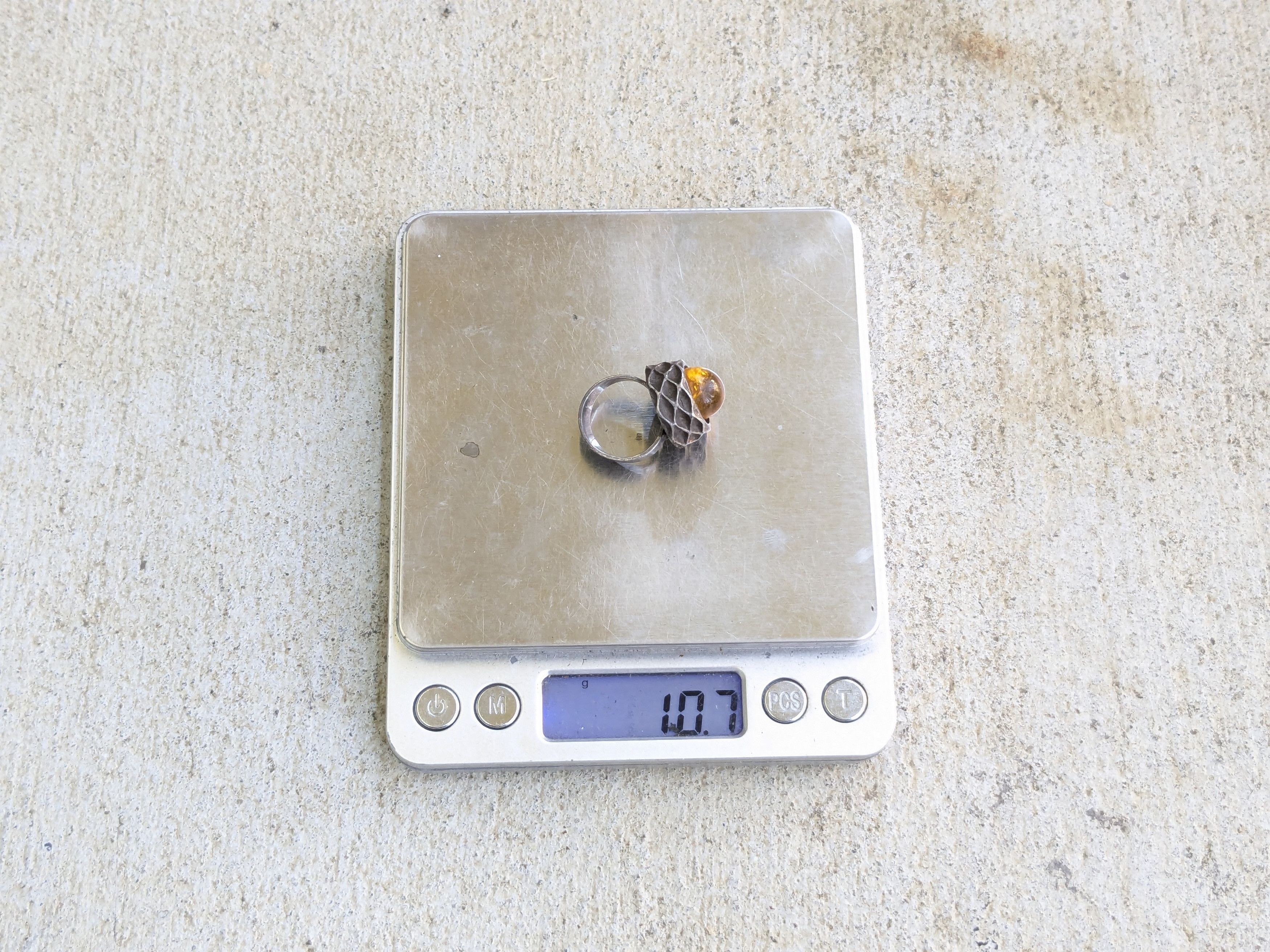 Jewelry Vintage Sterling Silver Ring Amber 5.75 Modern Abstract Size ONE SIZE - 13 Thumbnail