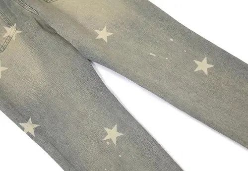 VIBE Retro High Street Distressed Star Yellow Mud Washed Jeans Size US 32 / EU 48 - 4 Thumbnail