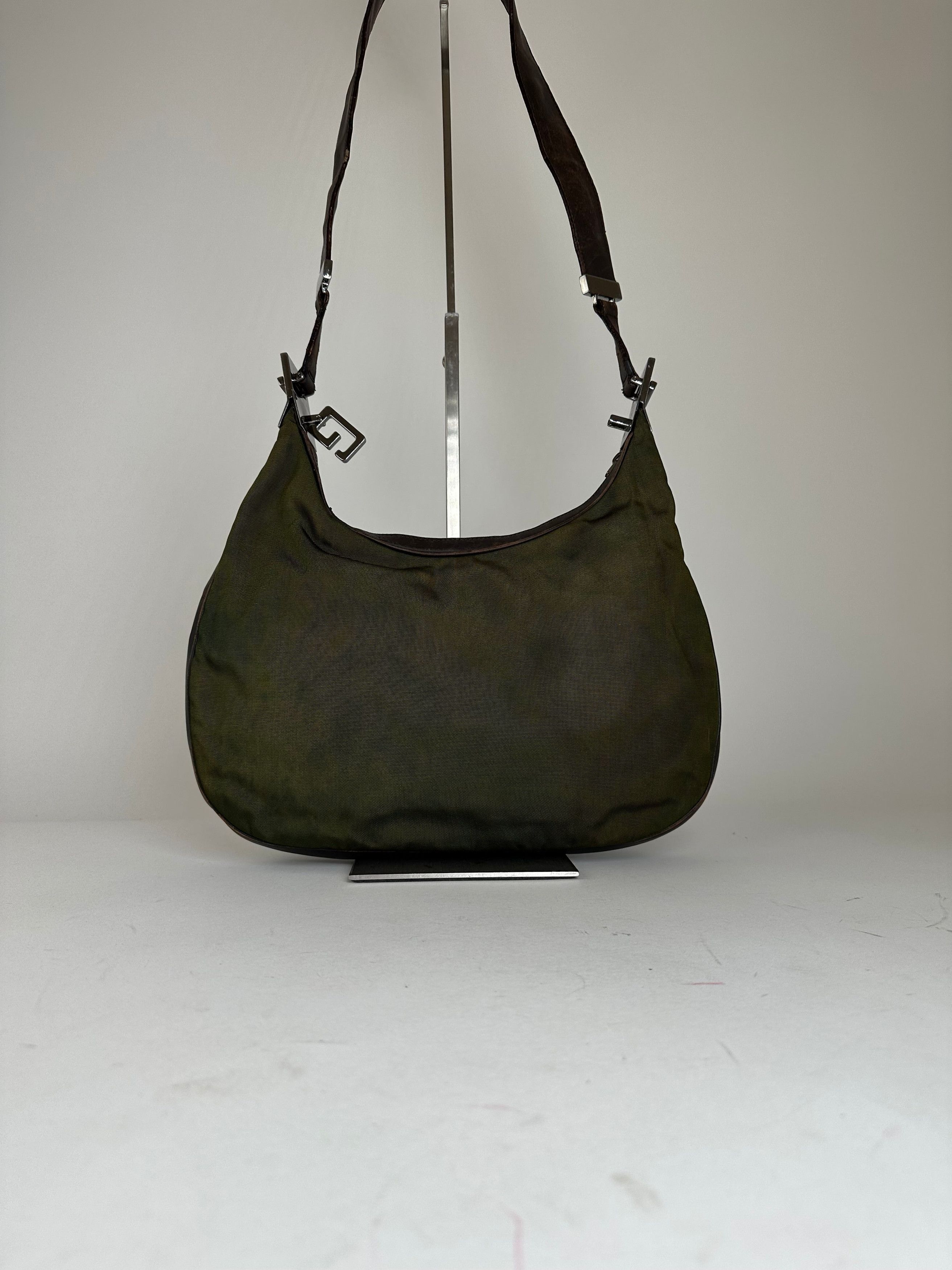 Gucci Vintage Canvas Leather Hobo Shoulder Bag Olive Green Brown Size ONE SIZE - 1 Thumbnail