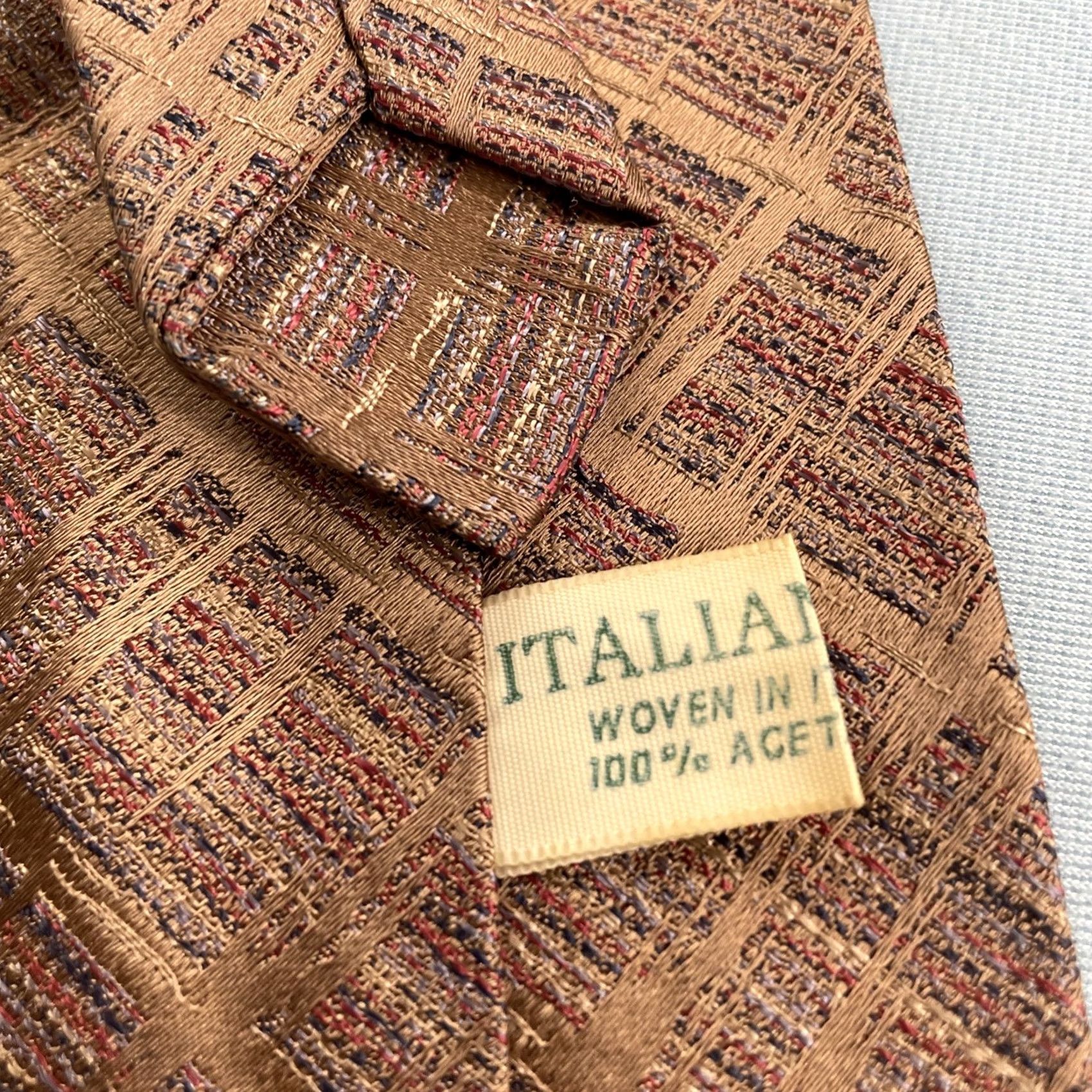 MCM VINTAGE Rhodia Necktie Italian Woven Tie Geometric Plaid Brown Red Blue 3x48" Mens Tie Size ONE SIZE - 6 Thumbnail