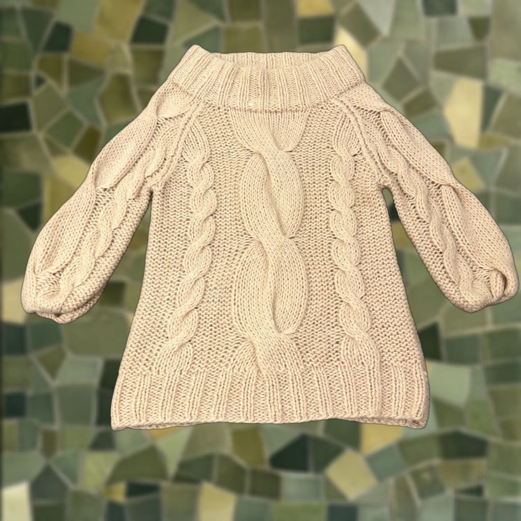 Vintage Moda International Sweater Women Small Beige Mohair Blend Cable Knit Turtleneck 3/4 Sleeve Raglan Heavyweight Knit Womens Size S / US 4 / IT 40 - 1 Thumbnail