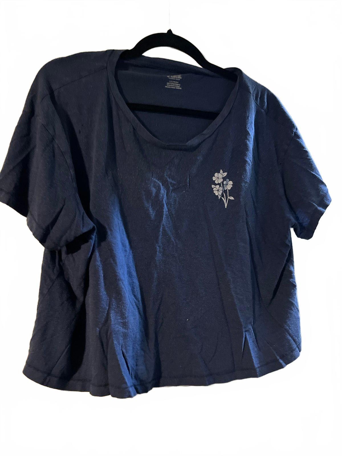 Pink Cozy Casual Navy Blue Tee with Floral Design Size L / US 10 / IT 46 - 1 Thumbnail