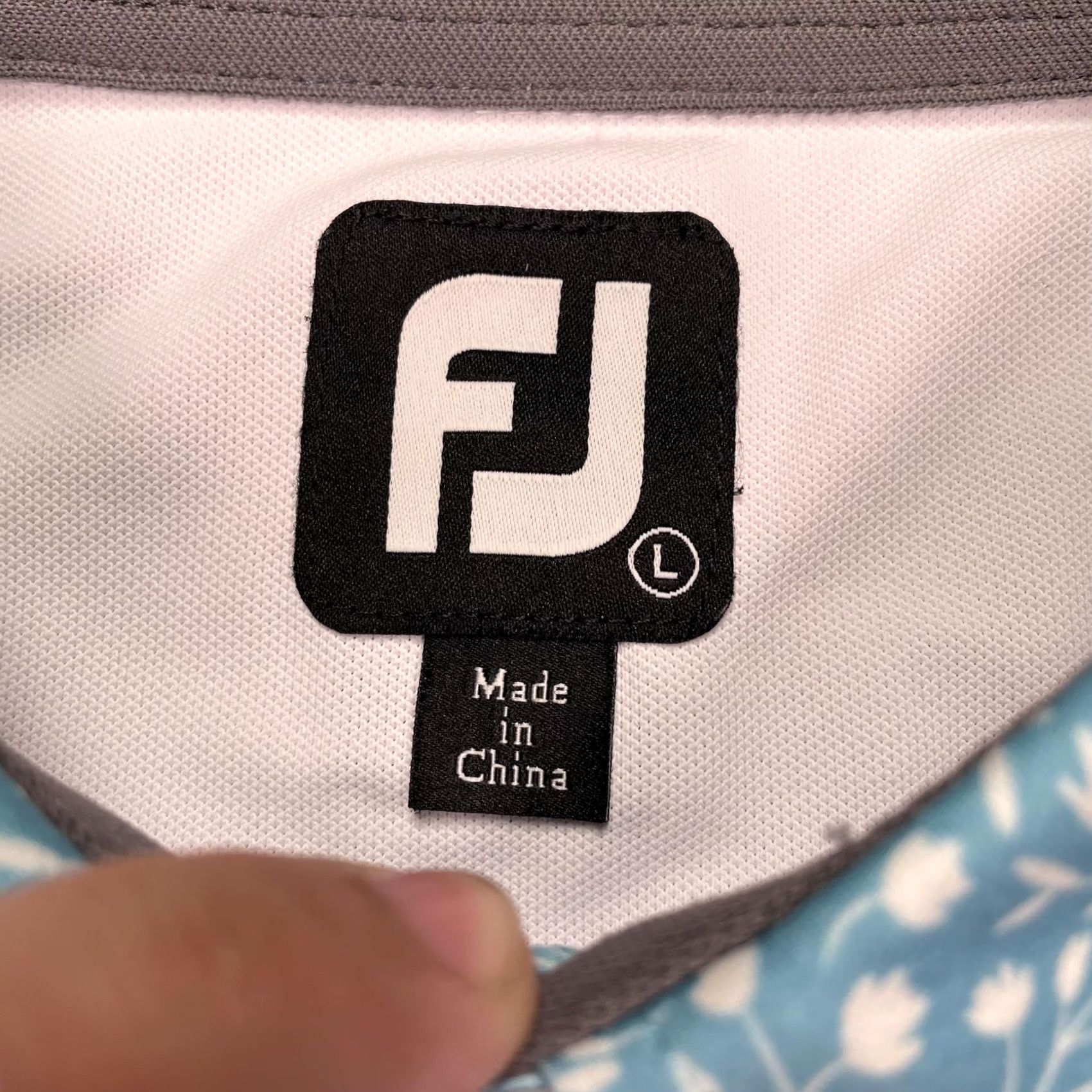 Footjoy FootJoy Polo Shirt Mens Large White Blue Floral Collar Golf Performance Stretch Size US L / EU 52-54 / 3 - 2 Thumbnail
