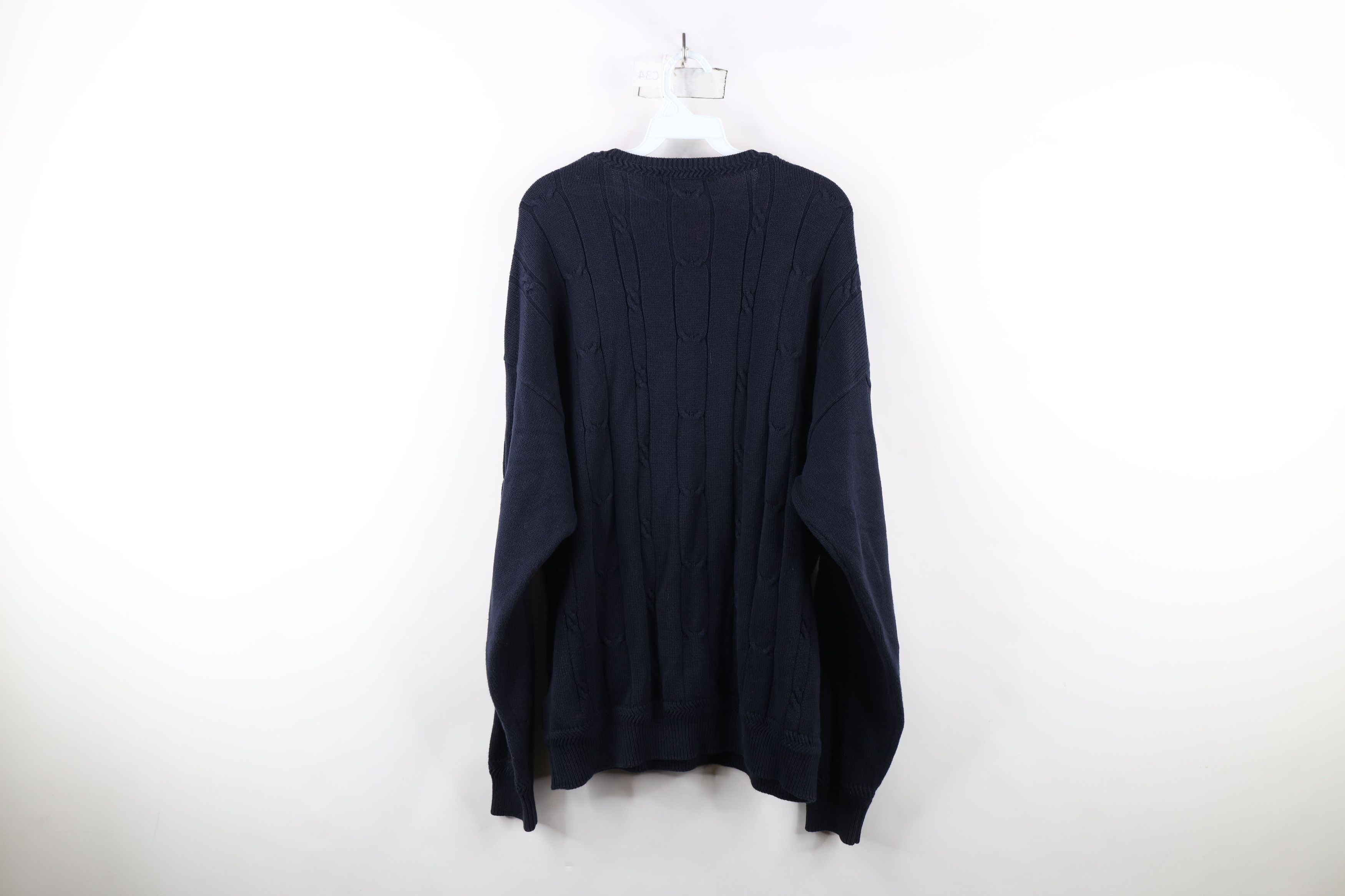 Nautica × Vintage Vintage 90s Nautica Cable Knit Crewneck Sweater Navy Blue Size US XL / EU 56 / 4 - 10 Thumbnail