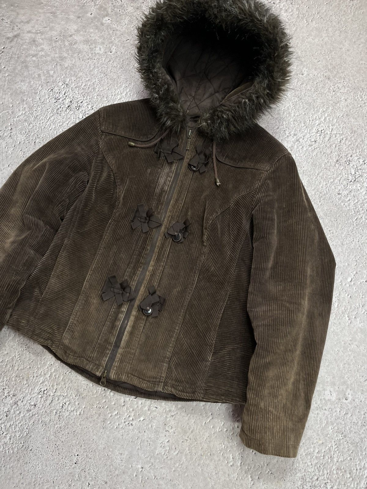Other Y2K Corduroy Faux Fur Hood Jacket Duffle Style Coat Size M Size US M / EU 48-50 / 2 - 2 Thumbnail