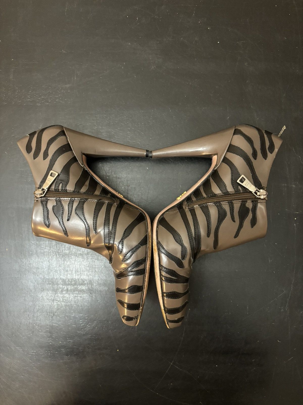 Prada Prada Leather Tiger Stripe Heeled Booties Brown Black Size US 7.5 / IT 37.5 - 3 Thumbnail