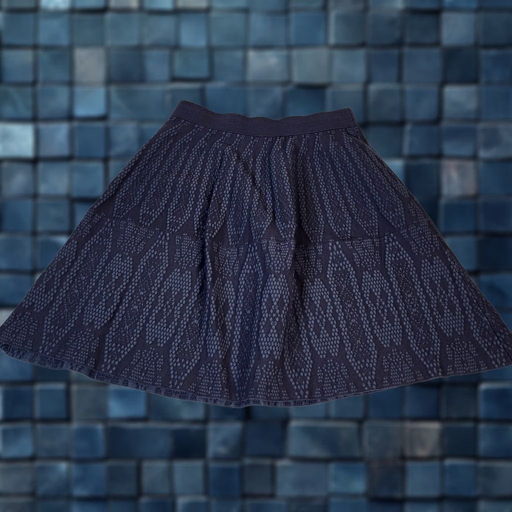Rebecca Taylor Rebecca Taylor Women's Knit Short Skirt Navy Blue M Flare Stretch Pattern Floral Vintage No Size 32" / US 10 / IT 46 - 1 Thumbnail