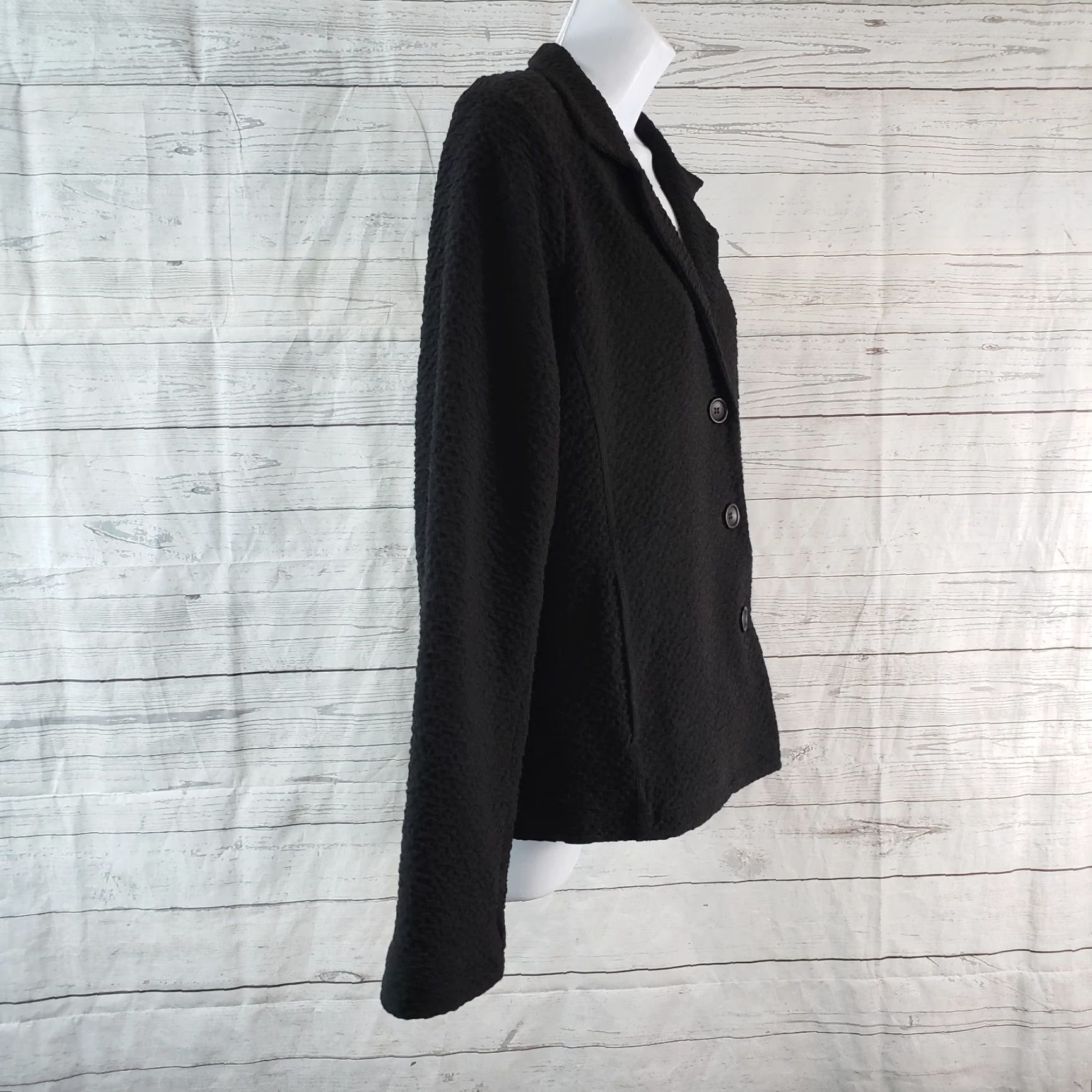 Eileen Fisher Eileen Fisher Womens Jacket M Black Button Front Textured Solid Modern Basic Jacket Mens? Size M / US 6-8 / IT 42-44 - 3 Thumbnail