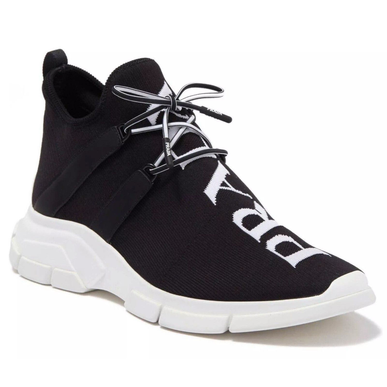 Prada Prada Mens XY Logo Sock Black White Knit Flat Trainer Size US 13 / EU 46 - 1 Thumbnail