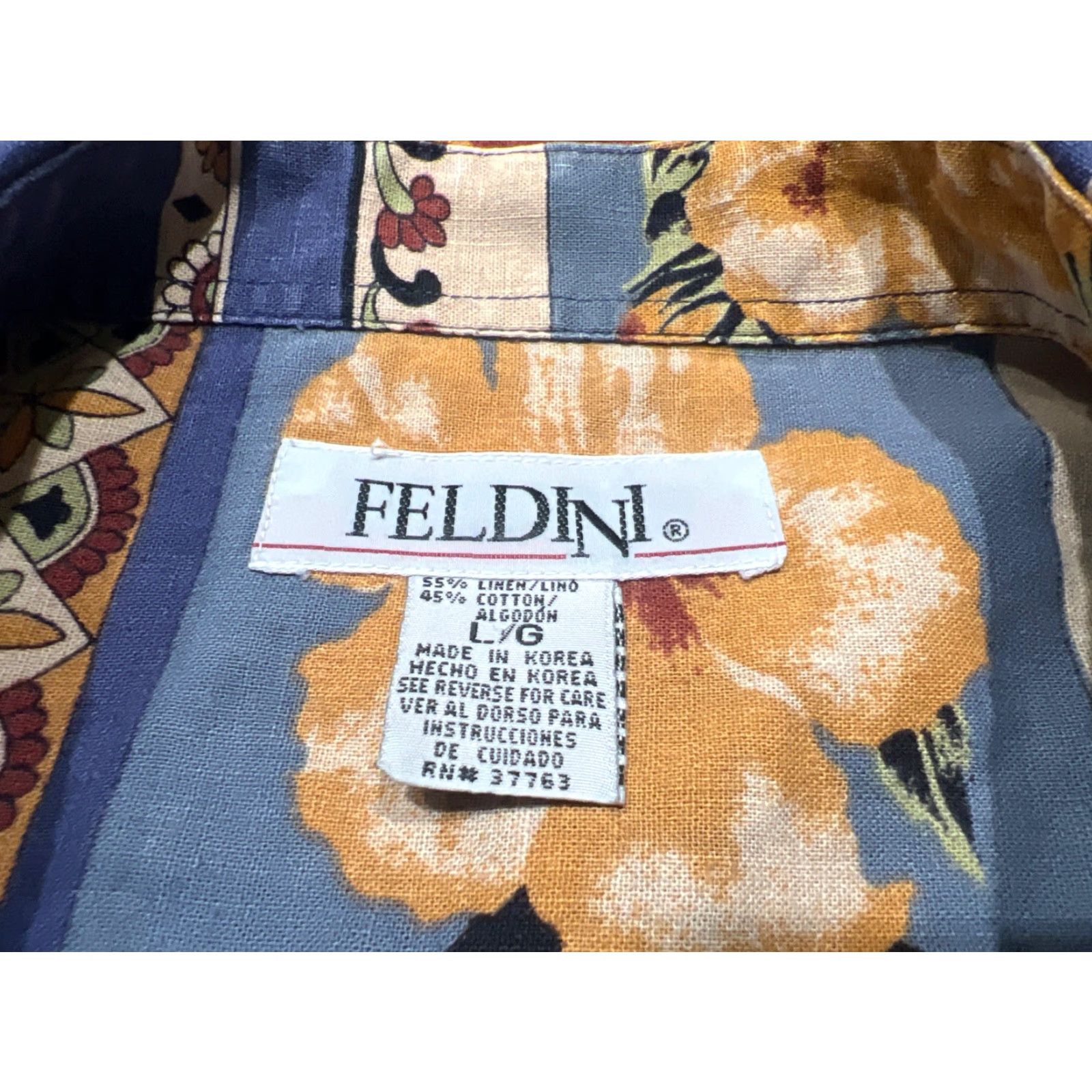 Vintage Feldini Button-Up Shirt Men L Blue Floral Short Sleeve Hawaiian Tropical Casual Shirt Regular Size US L / EU 52-54 / 3 - 5 Thumbnail