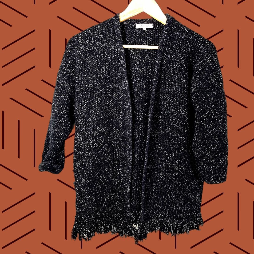 Madewell Madewell Memento Fringe Cardigan Sweater Womens S Black Heavy Knit Open Front Size S / US 4 / IT 40 - 1 Thumbnail