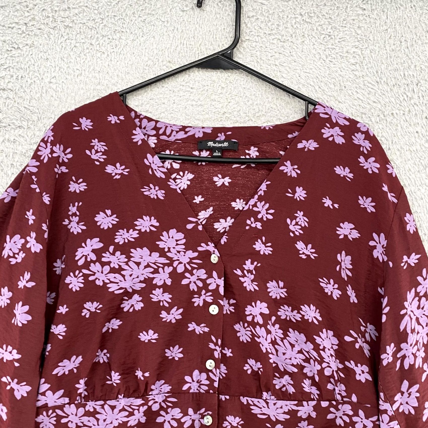 Madewell VINTAGE Madewell Floral Top Womens L Red Button Front Cropped Long Sleeve Size L / US 10 / IT 46 - 2 Thumbnail