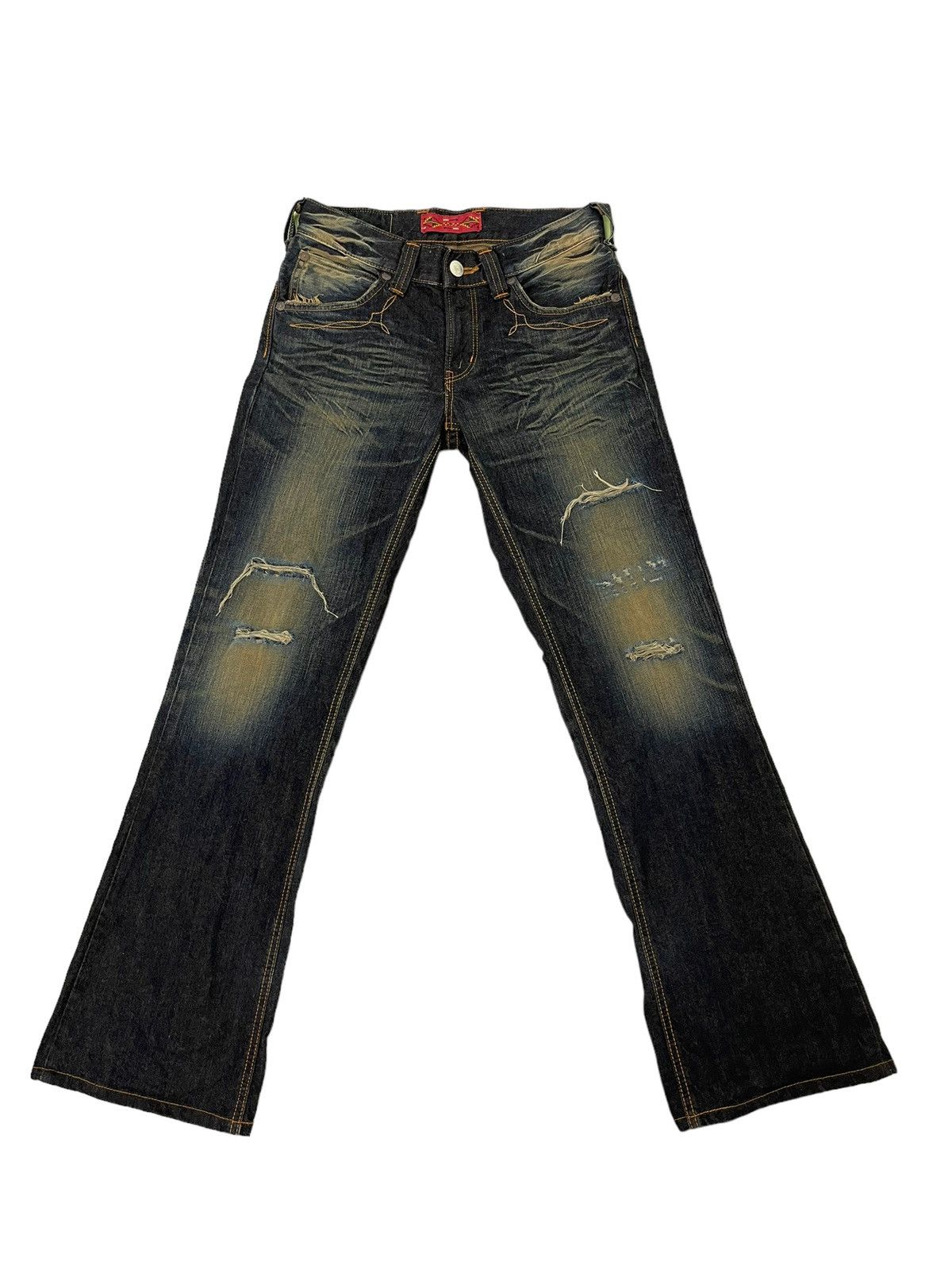 Japanese Brand Flare Jeans Edwin Japan Distress Boot Cut 7🟦3 Size US 31 - 2 Thumbnail