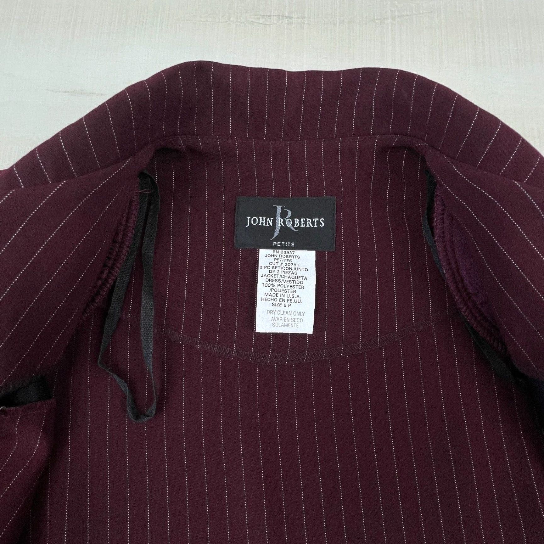Vintage John Roberts Womens Blazer 6P Petite Red Long Sleeve Striped Business Jacket Size M / US 6-8 / IT 42-44 - 3 Thumbnail