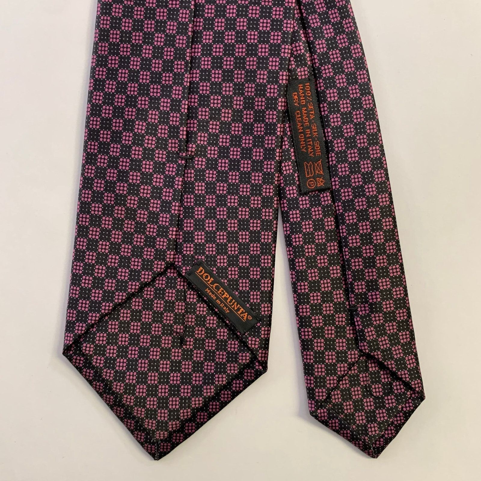 Dolcepunta DOLCEPUNTA Pink Black Checkered Silk Tie Size ONE SIZE - 2 Thumbnail