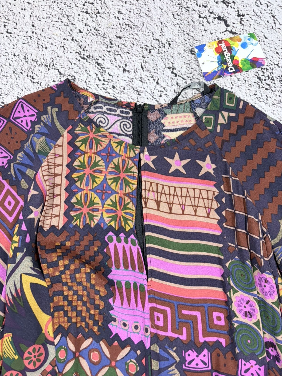 Jean Paul Gaultier NWT Desigual Boho Patchwork Style Bell Sleeve Mini Dress Size S / US 4 / IT 40 - 6 Thumbnail