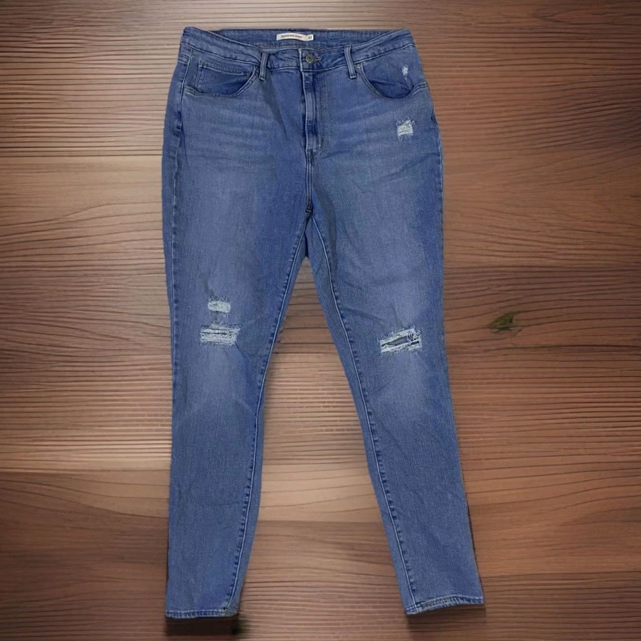 Levi's Levi's 721 High Rise Skinny Jeans Distressed Busted Knee Stretch Denim Blue 33x30 Womens Jeans Skinny Stretch Regular Inseam 30” Size 24" / US 00 / IT 34 - 2 Thumbnail
