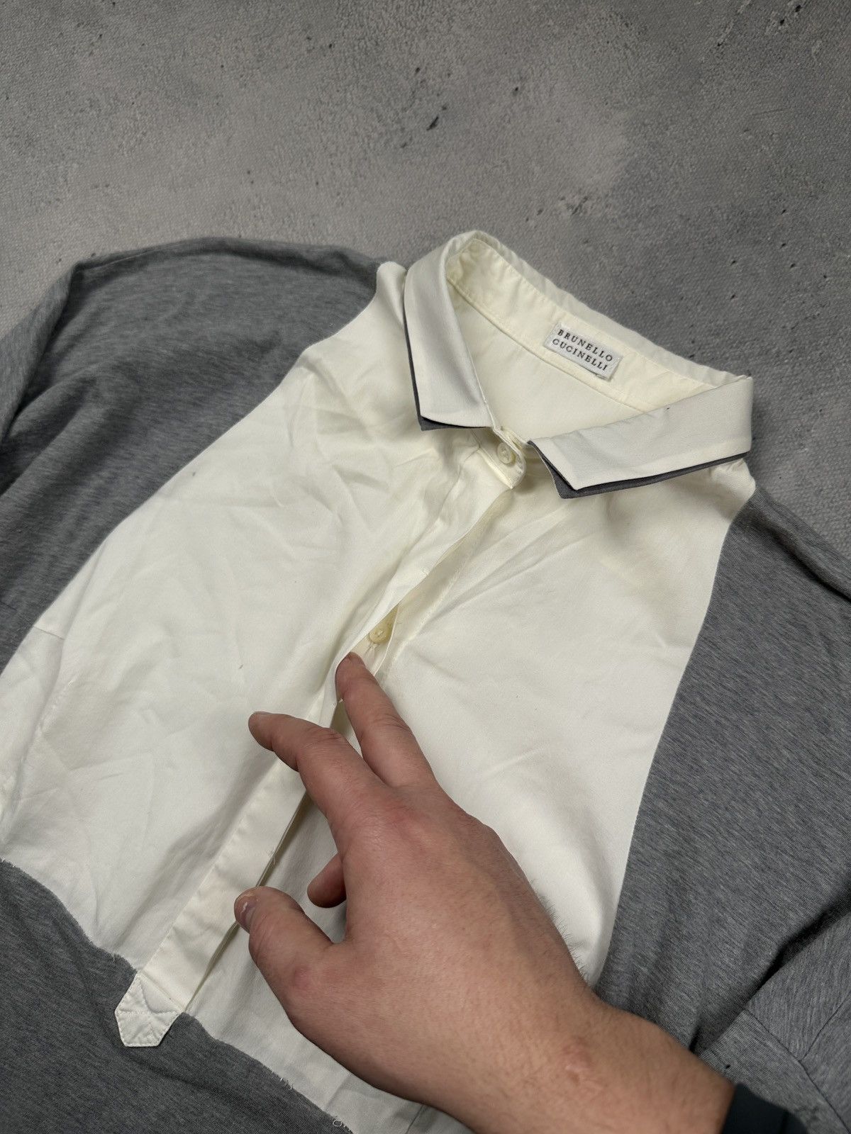 Brunello Cucinelli Brunello Cucinelli Grey Layered Polo Long Sleeve Shirt Italy Size L / US 10 / IT 46 - 8 Thumbnail