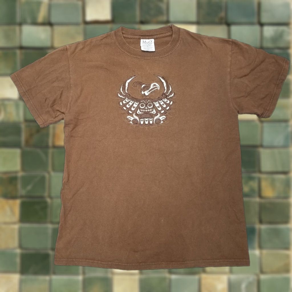 Vintage O & M Aztec Tribal Shirt Mens L Brown Crewneck Embroidered Artist Signed T-Shirt Cotton Jersey Embroidered Logo Casual Short Sleeve Vintage? Size US L / EU 52-54 / 3 - 1 Thumbnail
