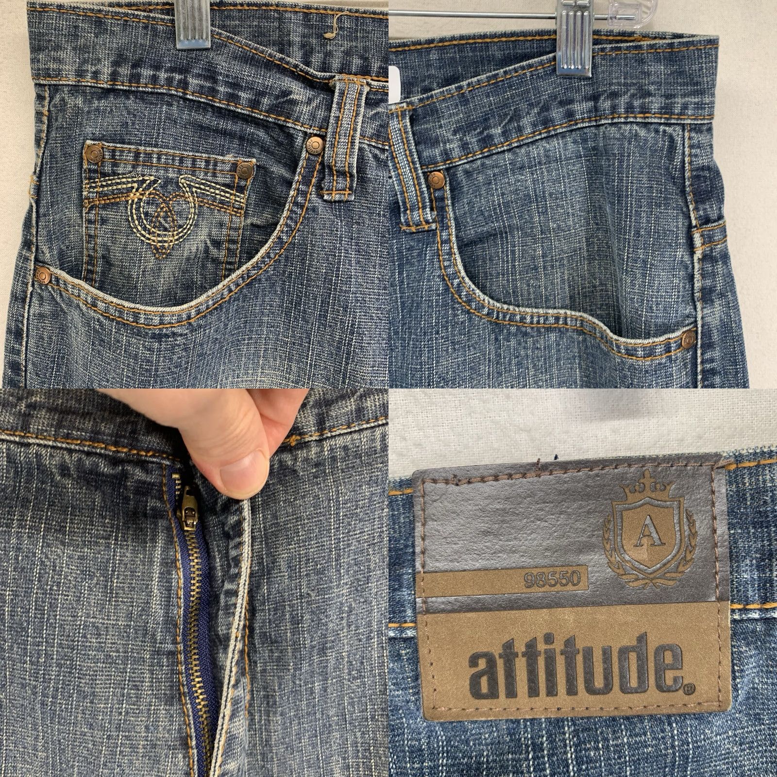 Vintage VINTAGE Attitude Men's Jeans 38x32 Dark Wash 90s Style High Rise Relaxed Fit Denim Baggy Skater Pants Size US 38 / EU 54 - 8 Thumbnail