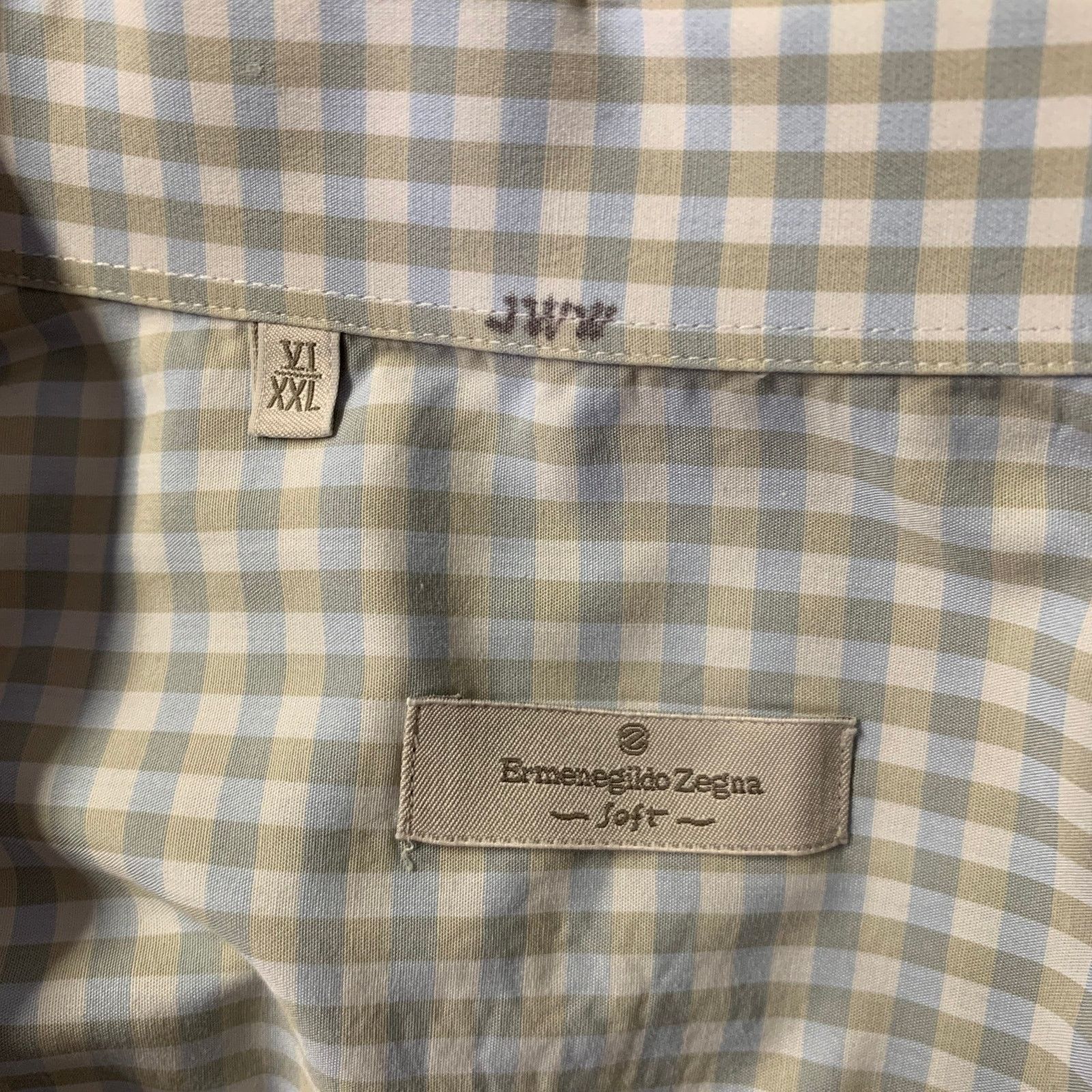 Ermenegildo Zegna ERMENEGILDO ZEGNA XXL White Blue Green Gingham Shirt Size US XXL / EU 58 / 5 - 5 Thumbnail