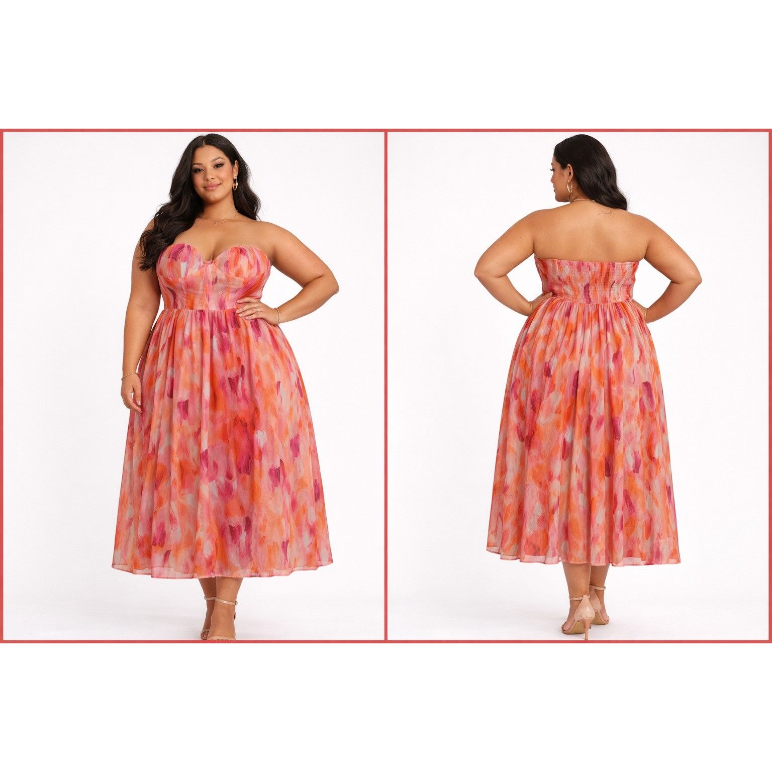 Lulus Lulus Dress - Strapless Coral Watercolor - NWT - Size XL Size XL / US 12-14 / IT 48-50 - 1 Thumbnail