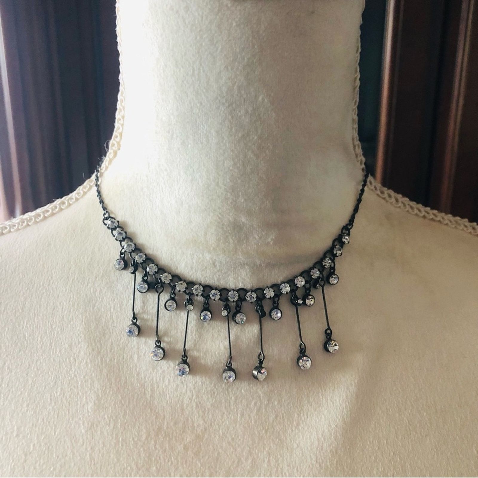 Vintage Vintage 90s elegant dangle clear stone chrome necklace Size ONE SIZE - 2 Thumbnail