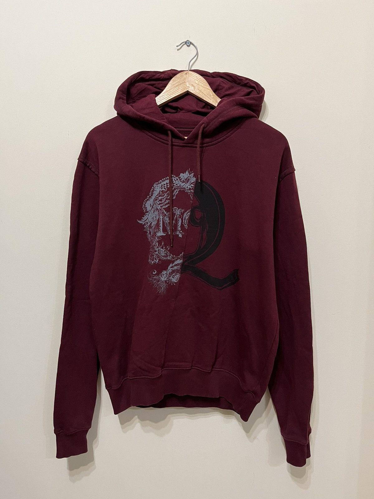 image of Alexander Mcqueen x Mcq Alexander Mcqueen Split Logo Hoodie in Burgundy, Men's (Size Small)