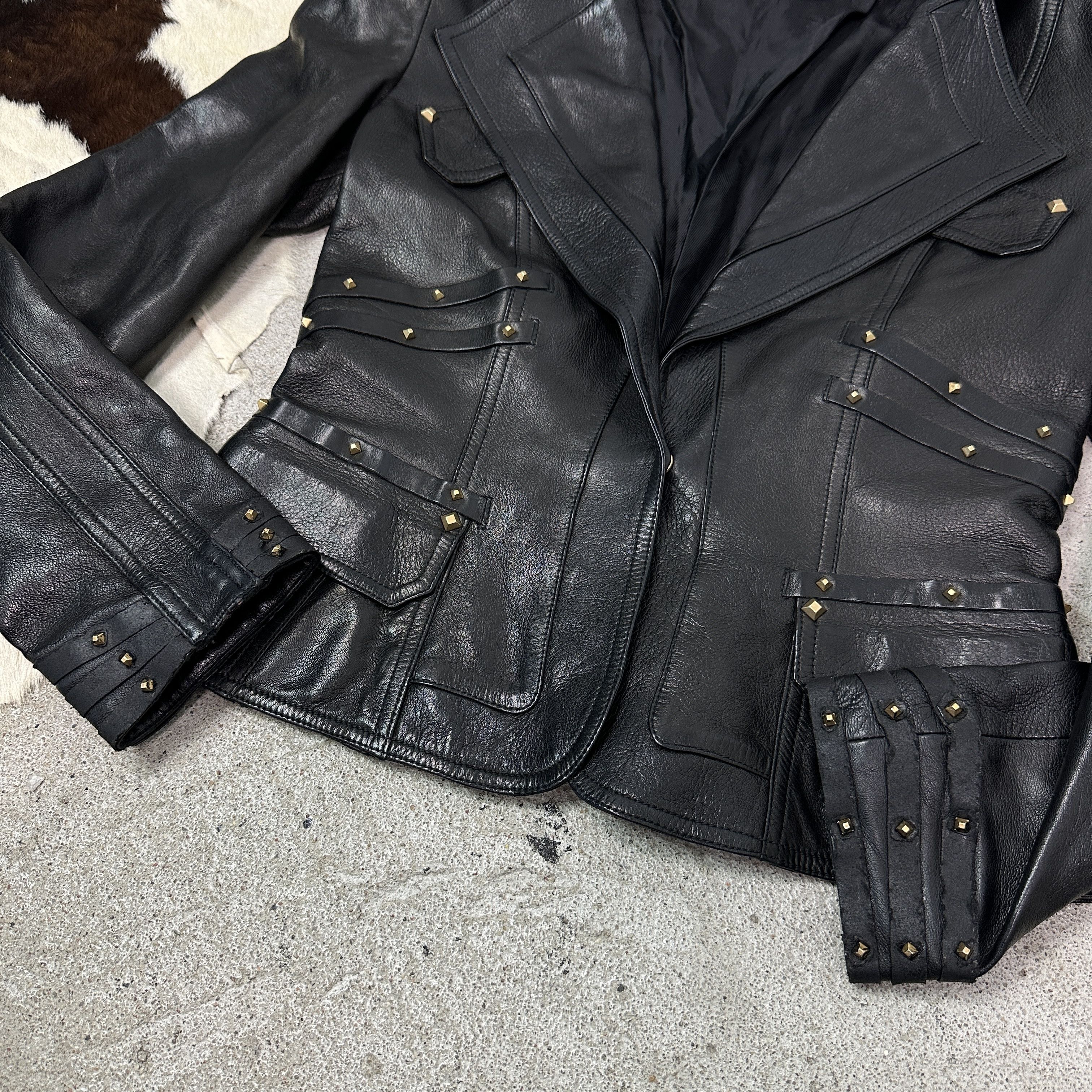 Gucci Vintage Leather Biker Grunge Moto Gucci Studded Jacket Y2K Size S / US 4 / IT 40 - 3 Thumbnail