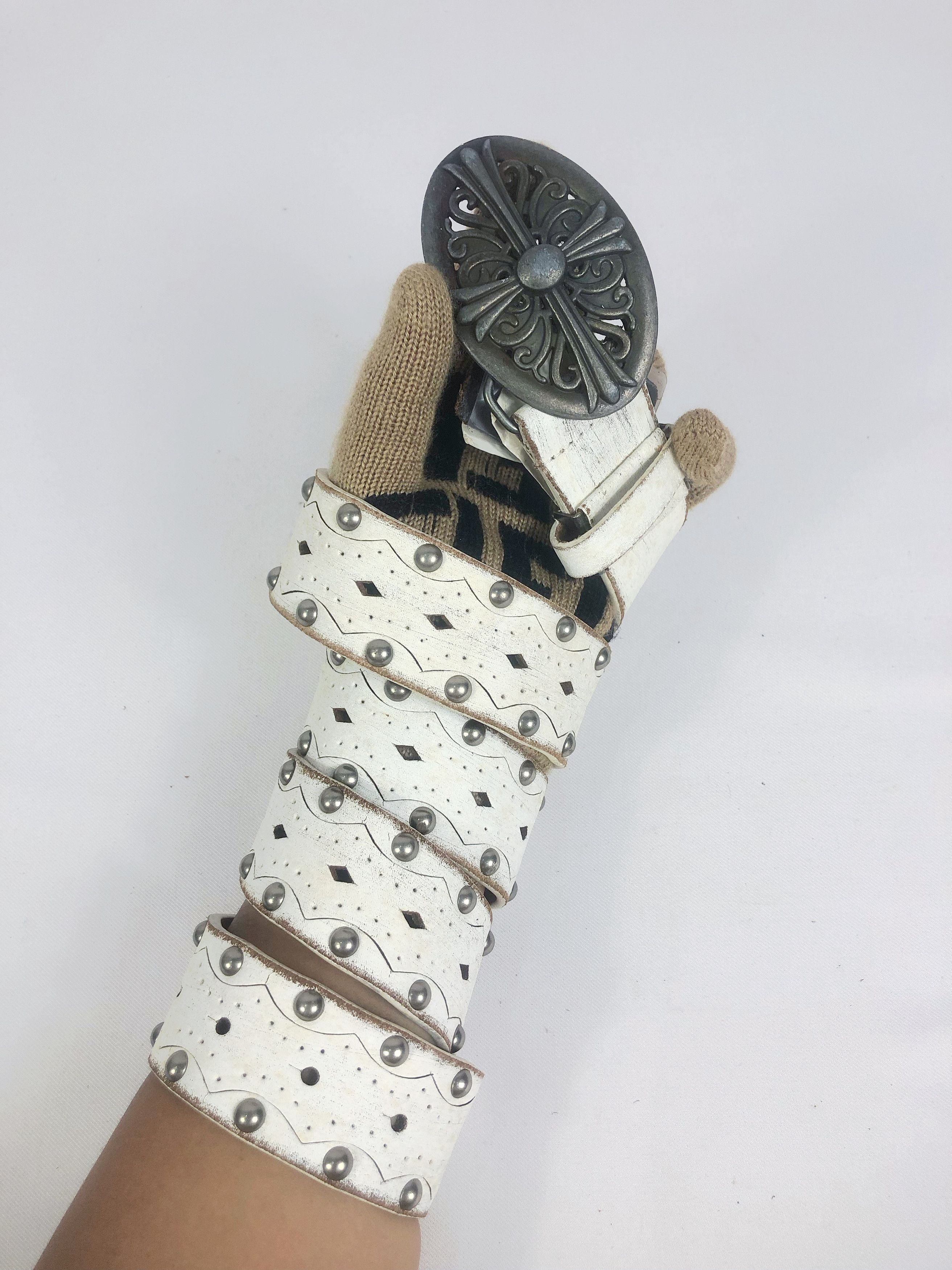 Japanese Brand Vintage NOS Power To The People Studded Punk Leather Belt Size ONE SIZE - 2 Thumbnail