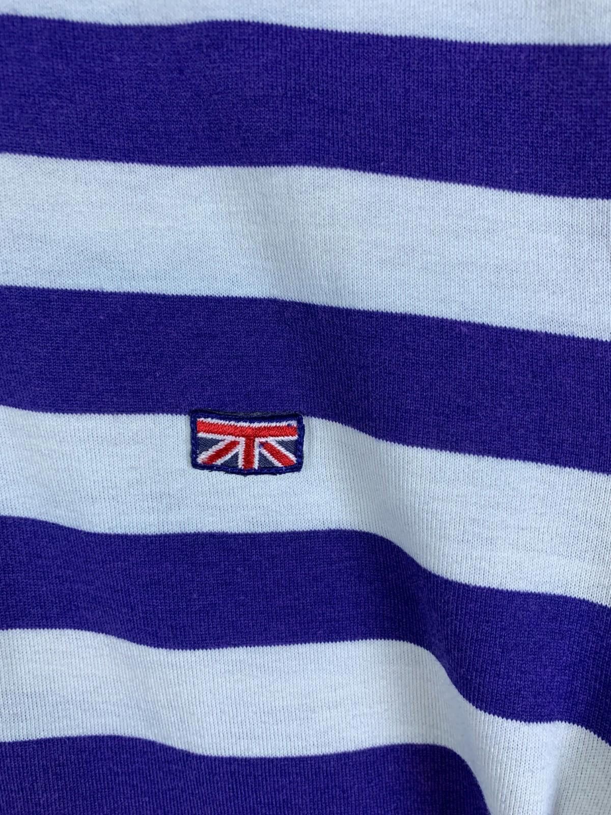 Designer Vintage Brittania 80s,90s SS Polo White w Navy Striped (240) Size US L / EU 52-54 / 3 - 3 Thumbnail