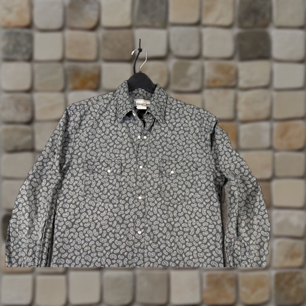 Wrangler VINTAGE Wrangler Wrancher Western Shirt Mens M Gray Paisley Pearl Snap Front Cowboy Pockets Long Sleeve Mens Size US M / EU 48-50 / 2 - 1 Thumbnail