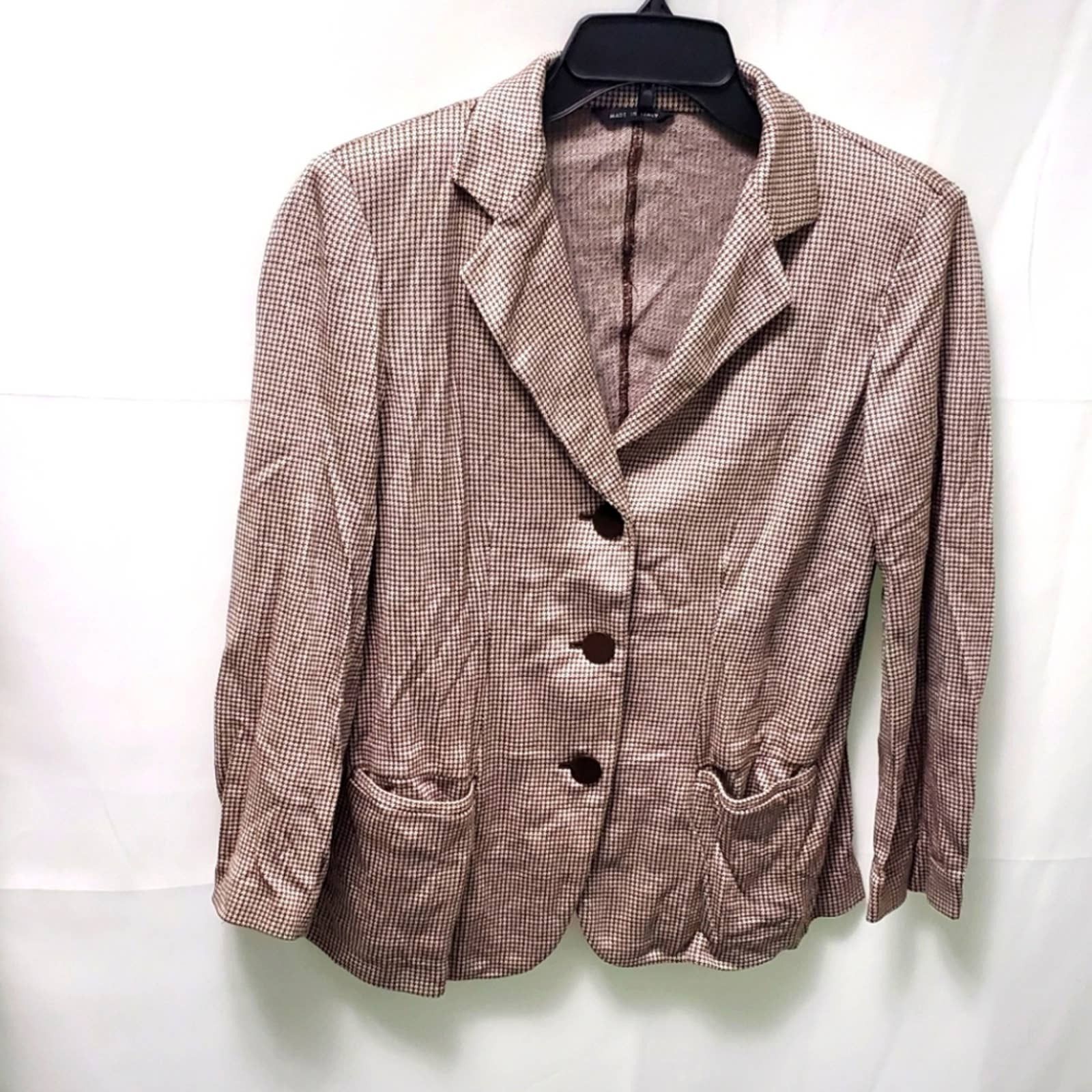 image of Giorgio Armani Y2K Houndstooth Lightweight Stretchy Blazer in Brown, Women's (Size Large)