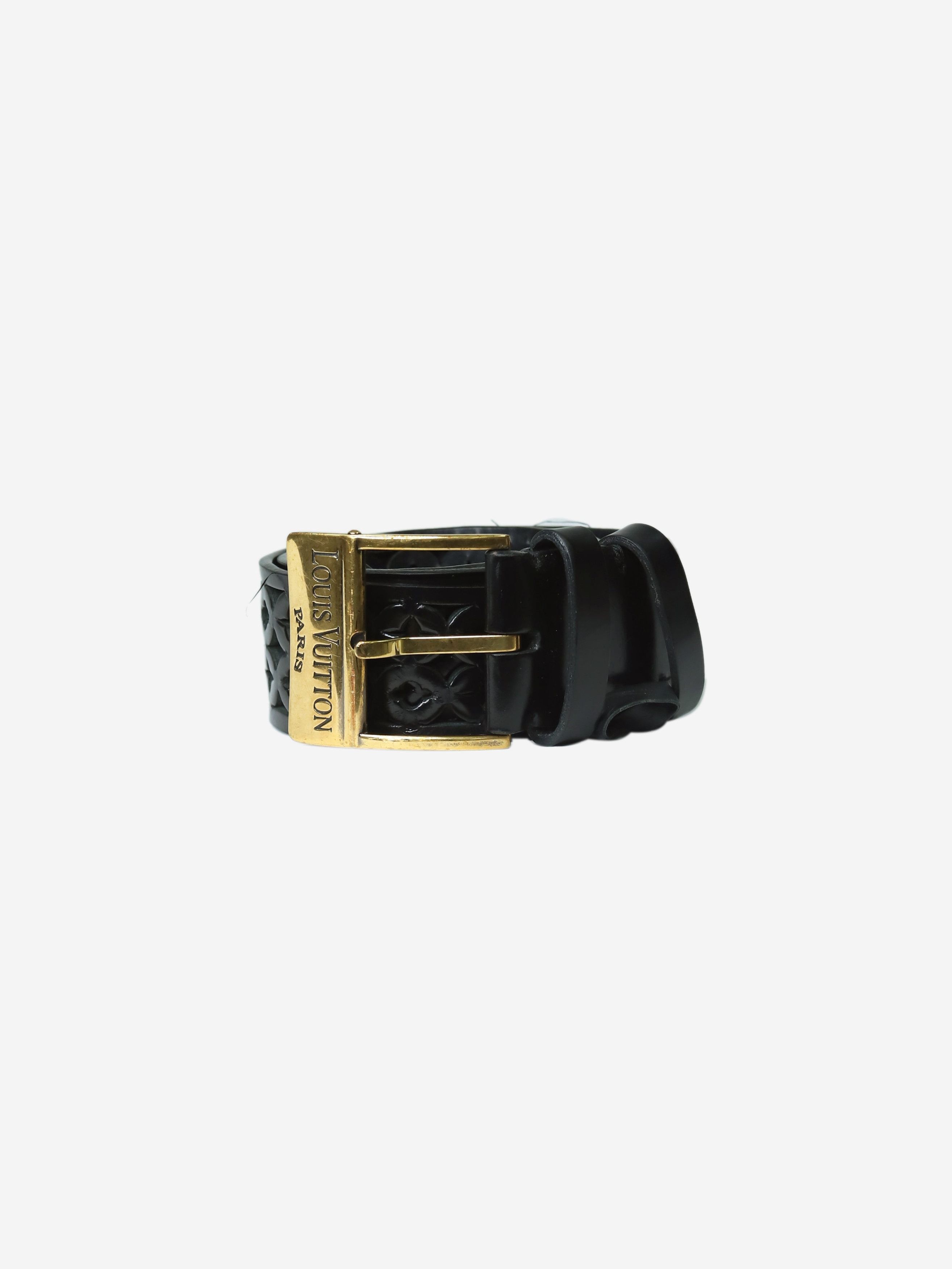 image of Louis Vuitton Black Cutout Detail Branded Buckle Belt, Women's