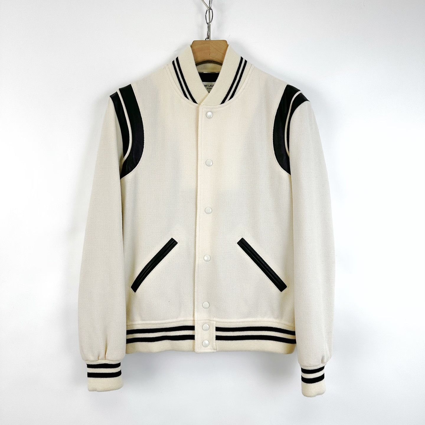 Saint Laurent Paris Saint Laurent White Black Striped Baseball Jacket Size US M / EU 48-50 / 2 - 1 Thumbnail