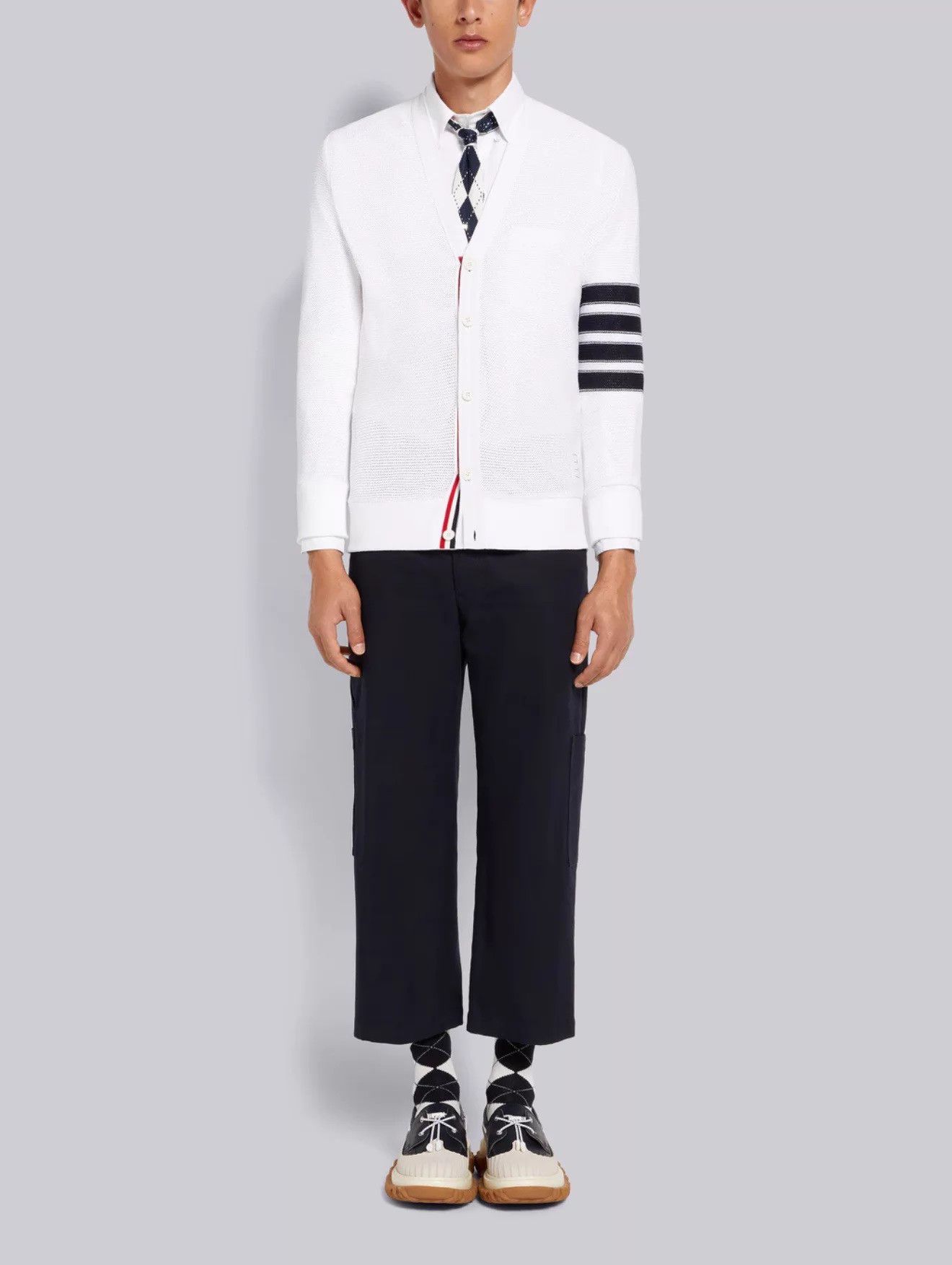 Thom Browne Thom Browne Men's 4-Bar White Knit Cardigan Size 3 Size US L / EU 52-54 / 3 - 8 Thumbnail