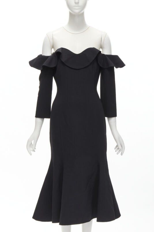 Oscar De La Renta OSCAR DE LA RENTA 2018 sheer yoke ruffle off shoulder flute skirt dress US6 S Size M / US 6-8 / IT 42-44 - 1 Thumbnail