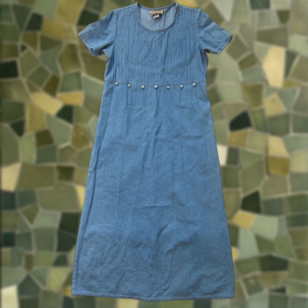 Vintage VINTAGE Studio Ease Denim Jean Light Wash Blue 100% Cotton Pleated Long Dress 10 Women Size 32" / US 10 / IT 46 - 1 Thumbnail