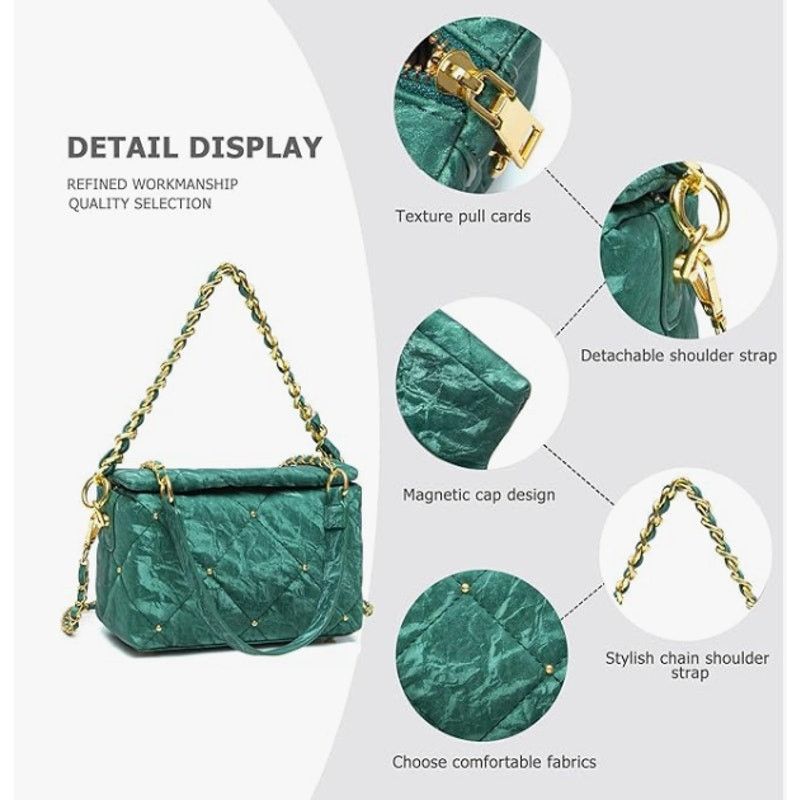 The Unbranded Brand Quilted Crossbody 7.4"× 2.9"× 4.7" PUShoulder 2Chain 44" Size ONE SIZE - 4 Thumbnail