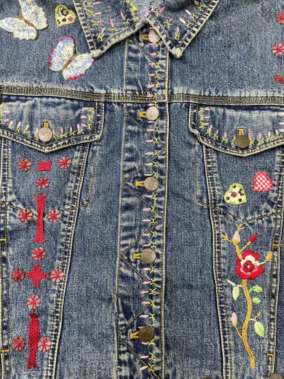 DKNY Vintage 1990s DKNY Jeans Embroidered Denim Vest Beaded Boho Size M / US 6-8 / IT 42-44 - 4 Thumbnail