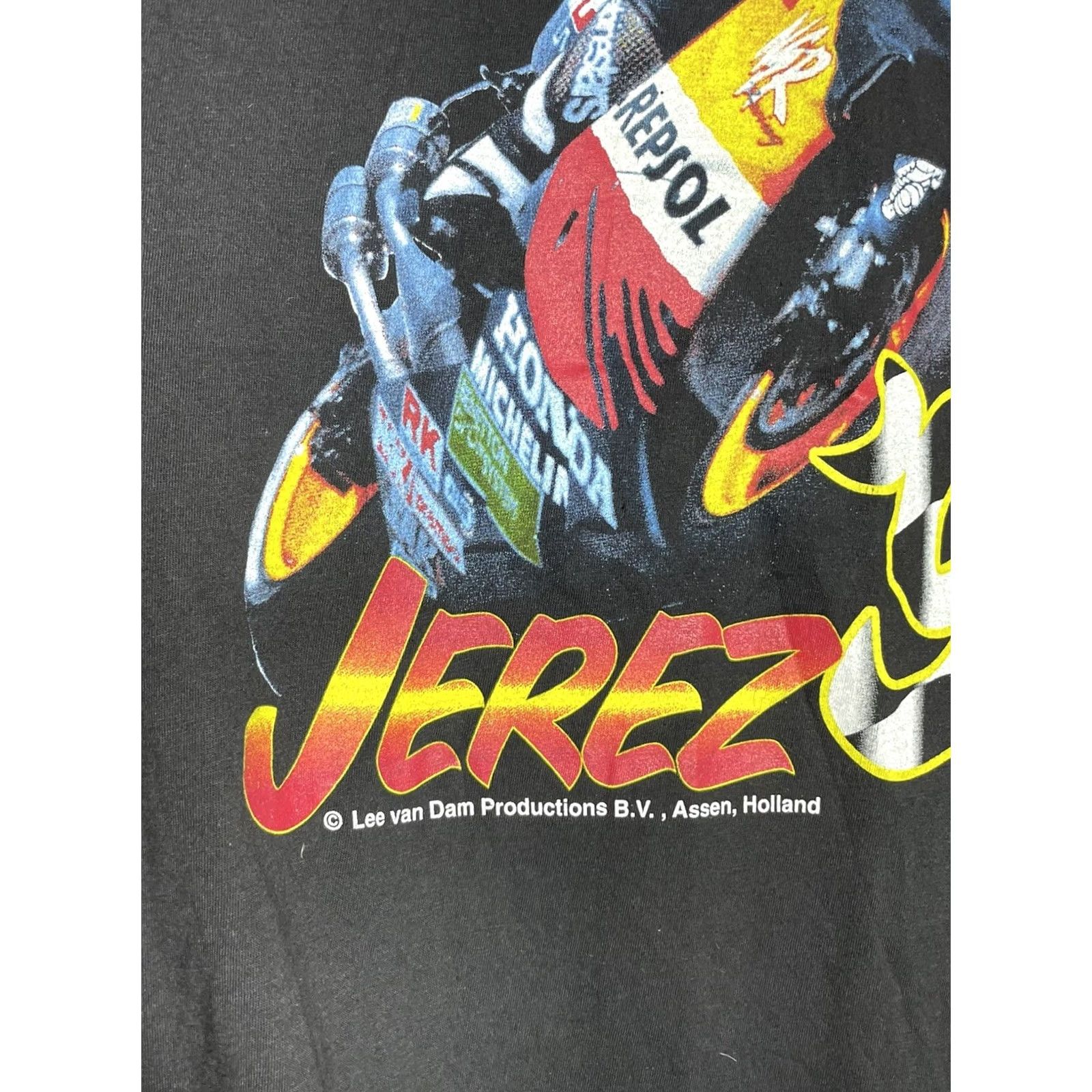 Vintage VINTAGE Grand Prix De Espana Jerez Racing Motorcycle World Champion 1998 T-Shirt Mens Black Cotton Short Sleeve Crew Neck L Regular Logo Size US L / EU 52-54 / 3 - 5 Thumbnail
