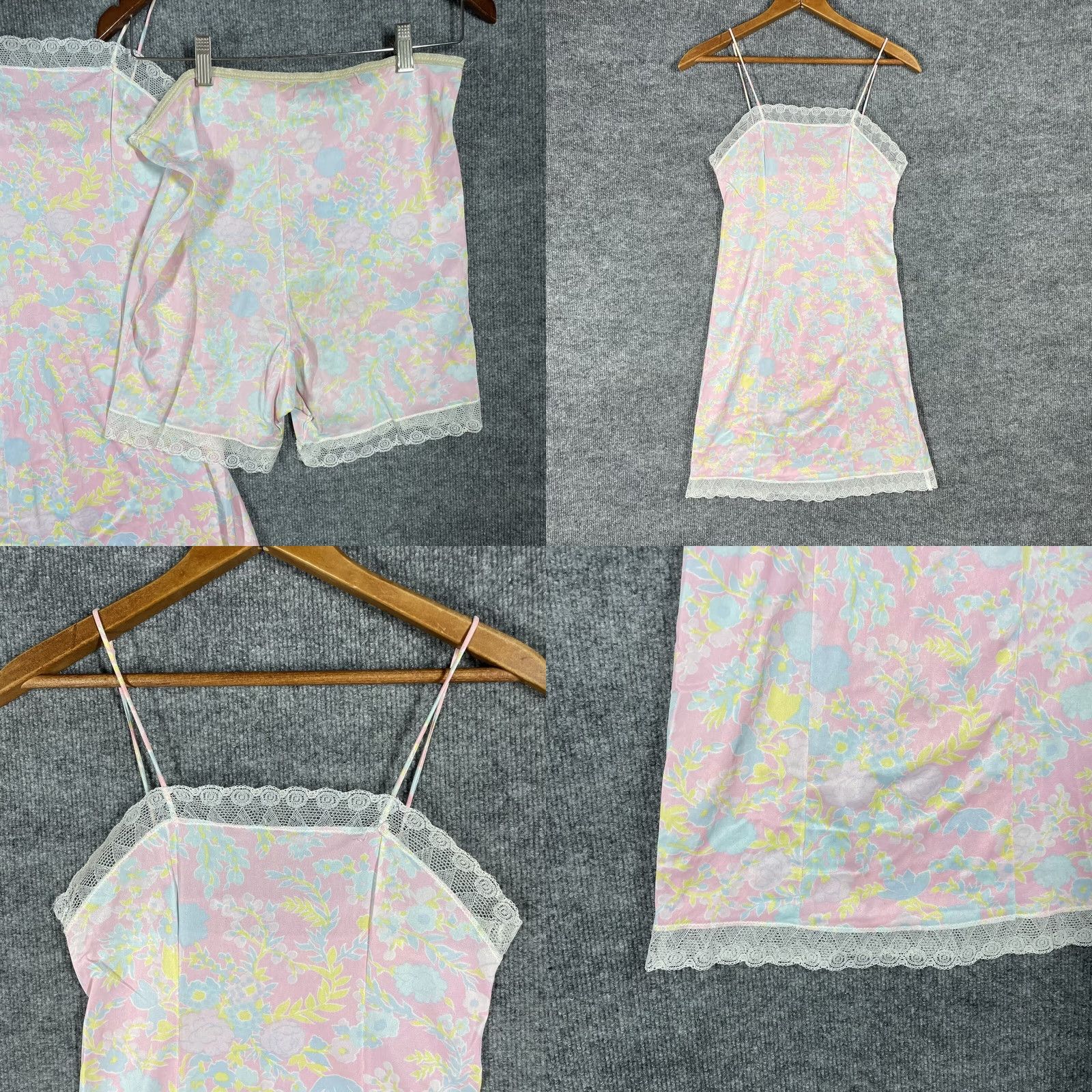 Vintage VINTAGE 60s 70s Chemise & Bloomer Set Pink Floral Lingerie American Maid Lace Shirt Bloomers Womens Size ONE SIZE - 8 Thumbnail