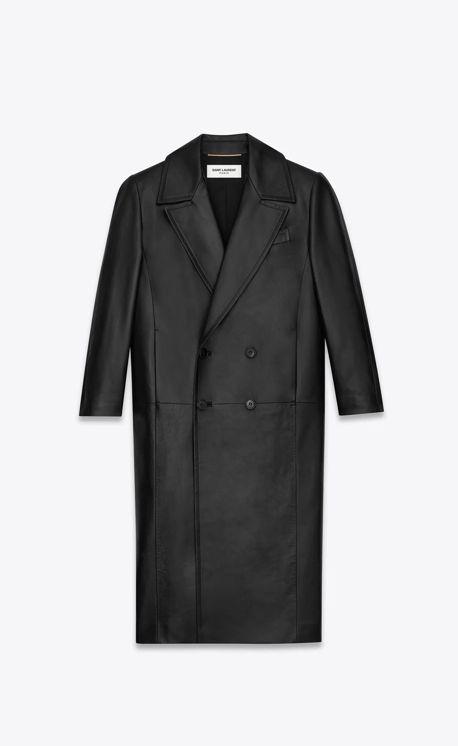 Saint Laurent Paris o1s1wg110225 715339 Long Double-Breasted Coat Lambskin Black Size S / US 4 / IT 40 - 1 Thumbnail